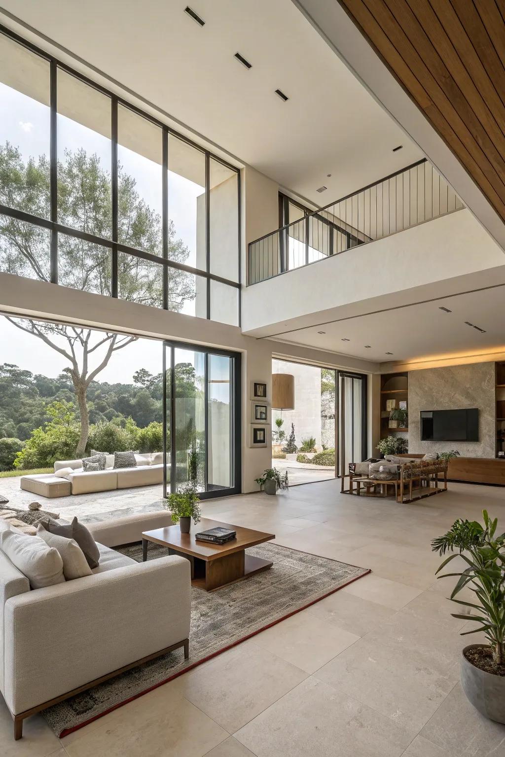 A modern open living space featuring minimal separations.