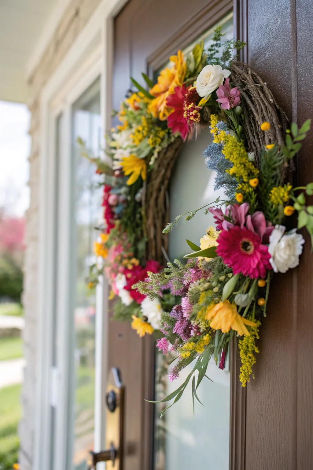 A vivid flower garland says welcome at the main entrance.