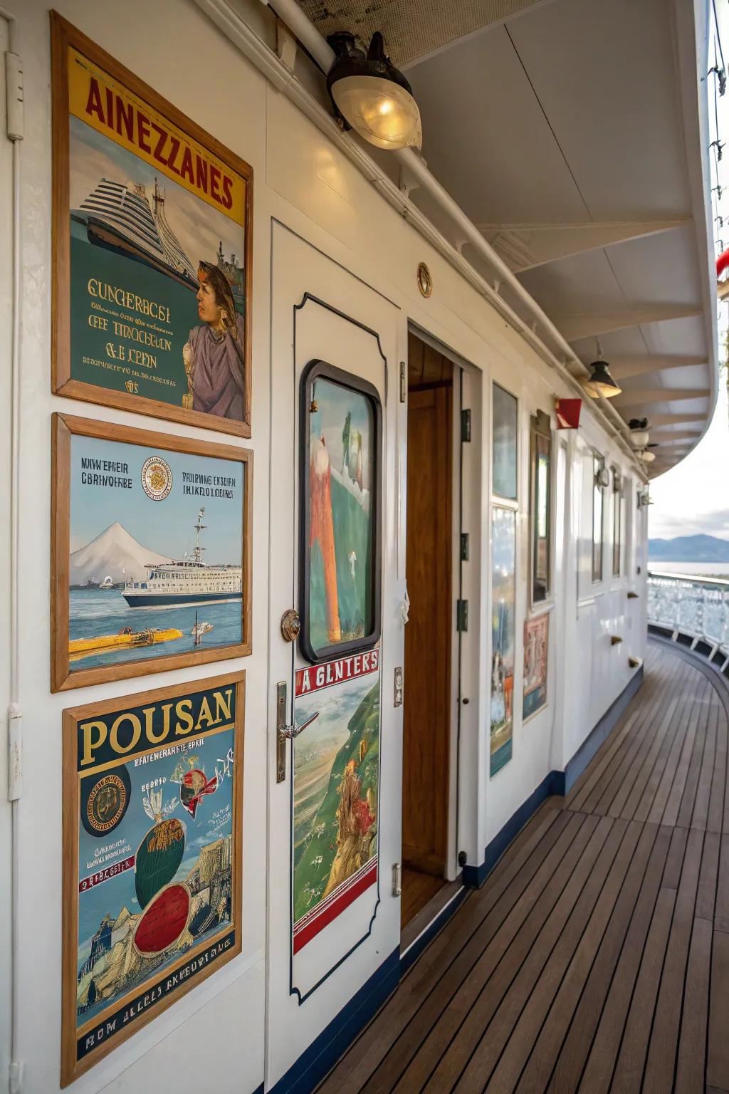 Step back in time with retro-themed cruise door decorations.