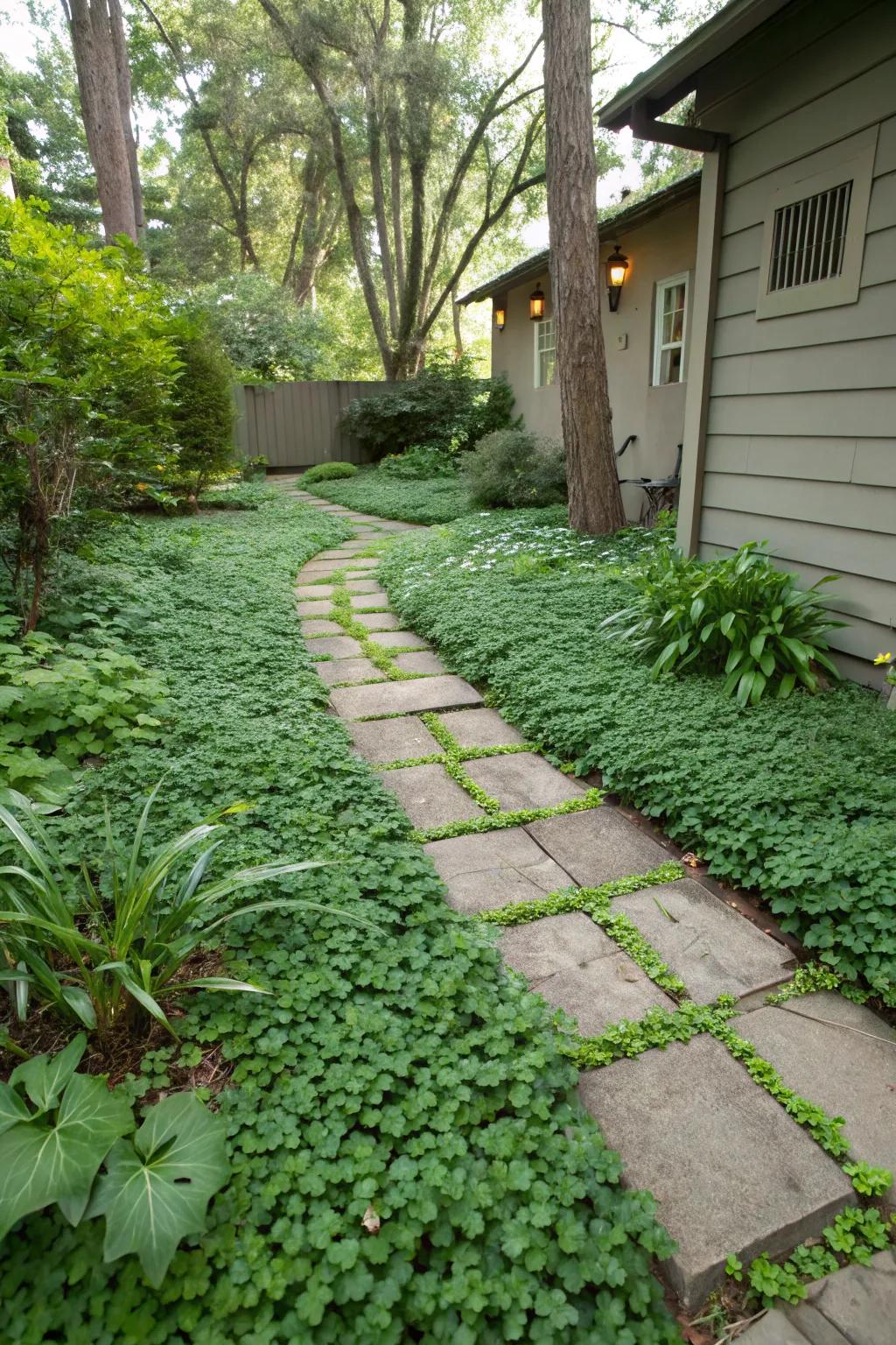 Surface flora provides a verdant, low-maintenance substitute for grass.