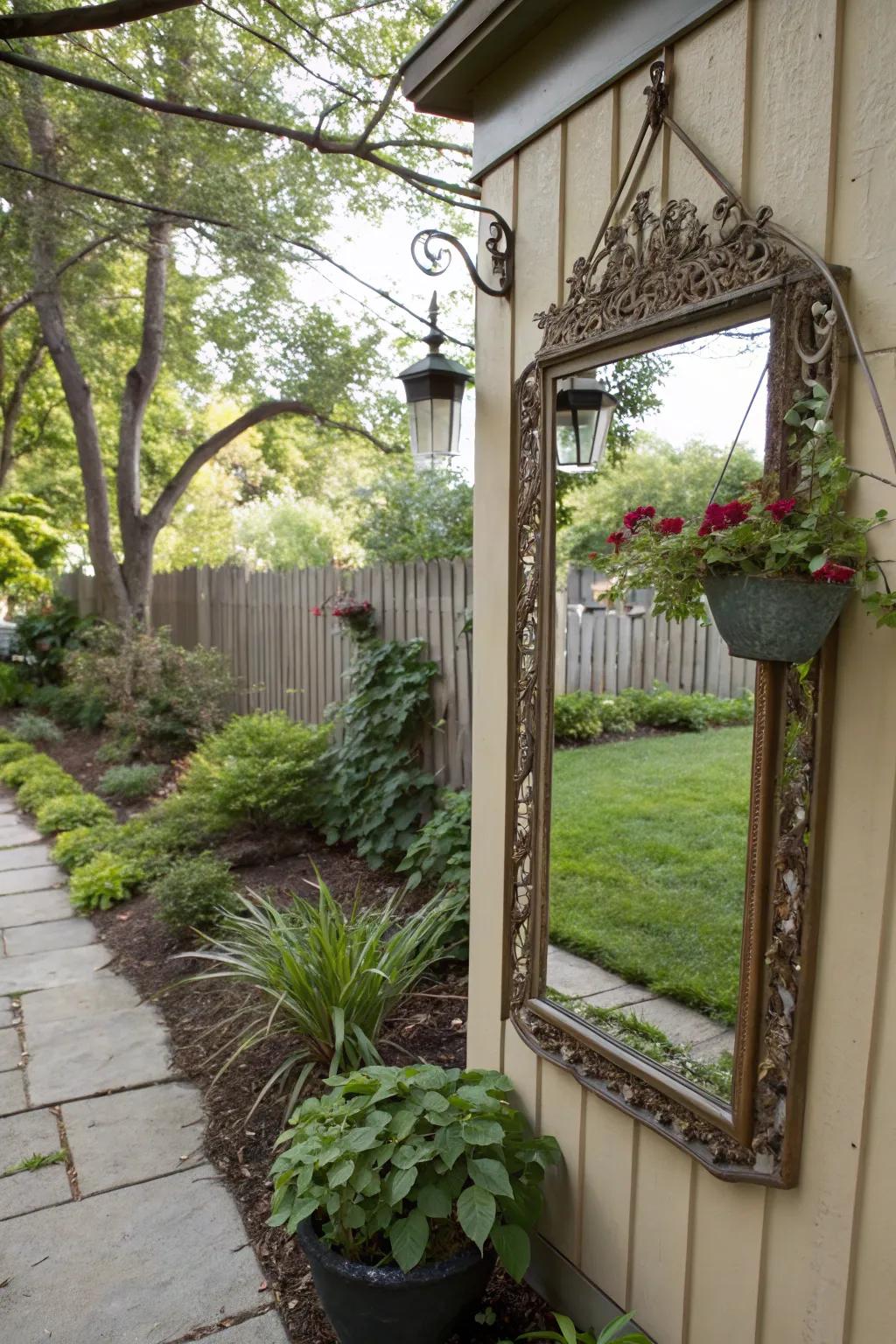 Mirrors can cause small side gardens to seem larger and more illuminated.