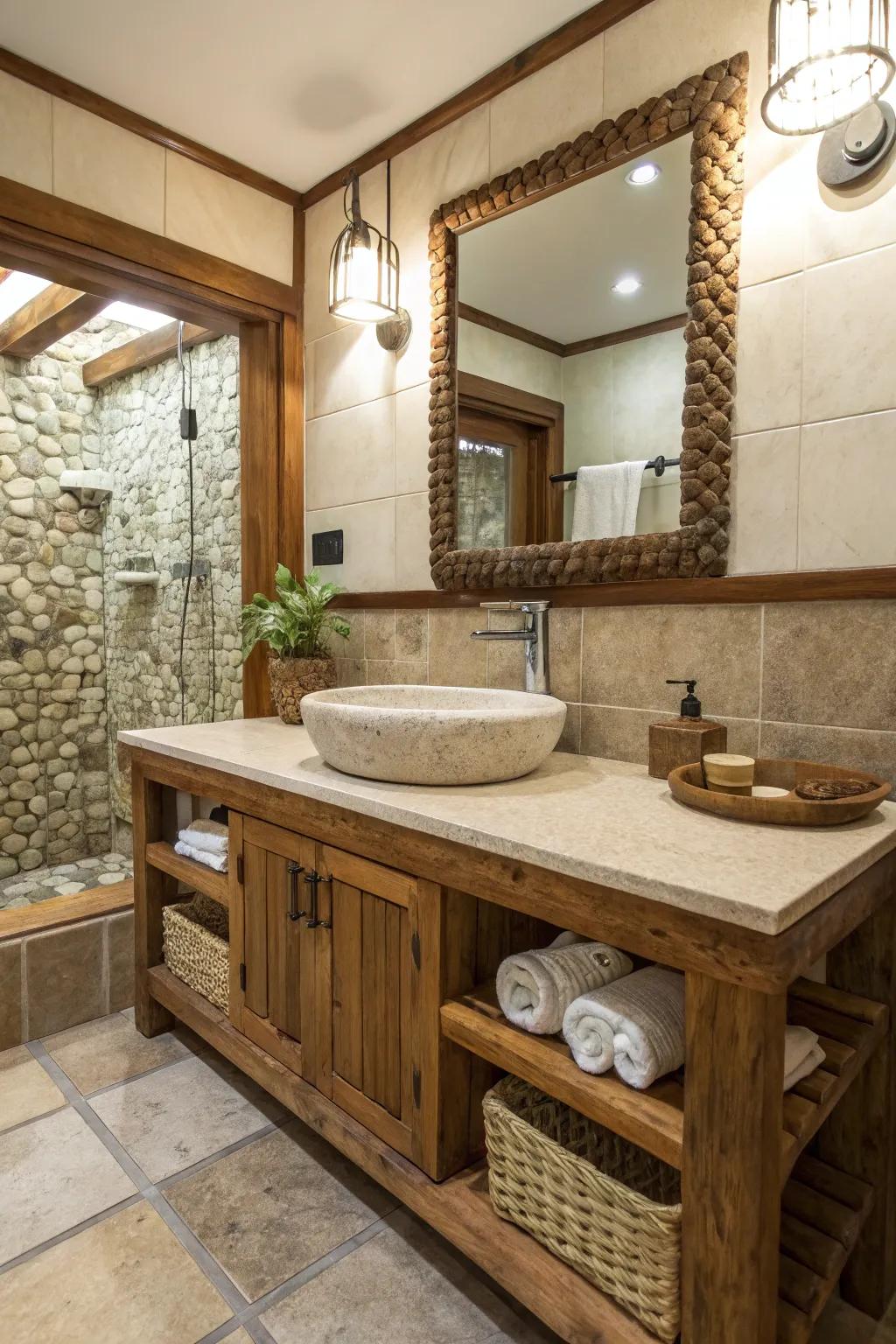 Natural materials craft a serene atmosphere.