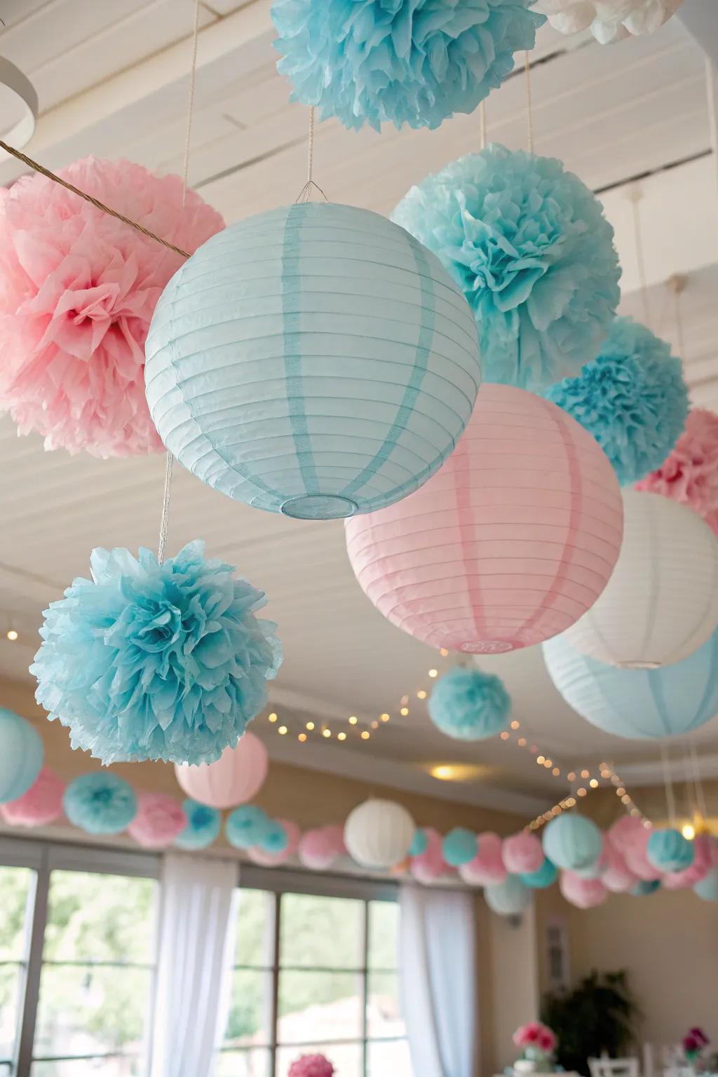 Airy ceiling decor creates an enchanting ambiance.