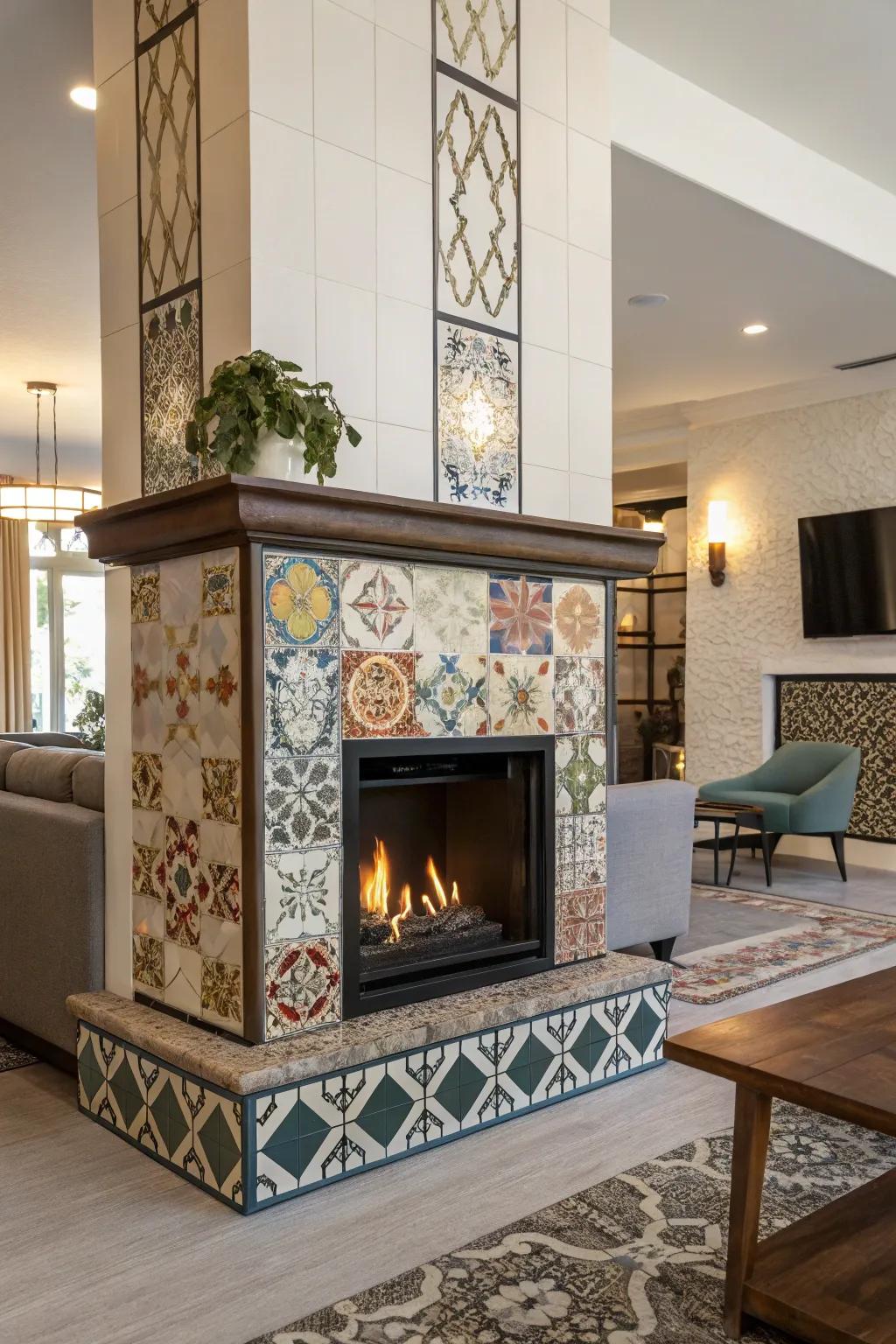 A masterpiece of artistic surrounds made the fireplace.