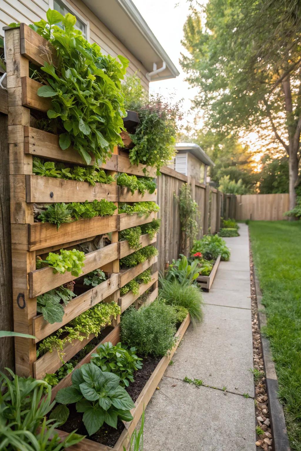 Maximize area utilization through a vertical garden, injecting vibrancy and vitality into your side garden.