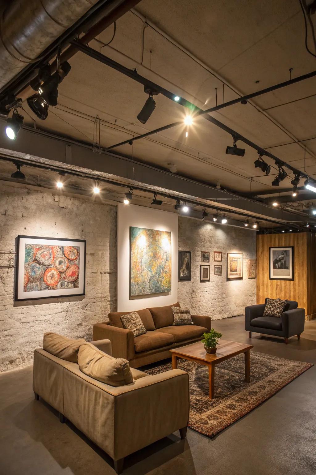 Directional lighting introduces flexibility and concentration to your basement.