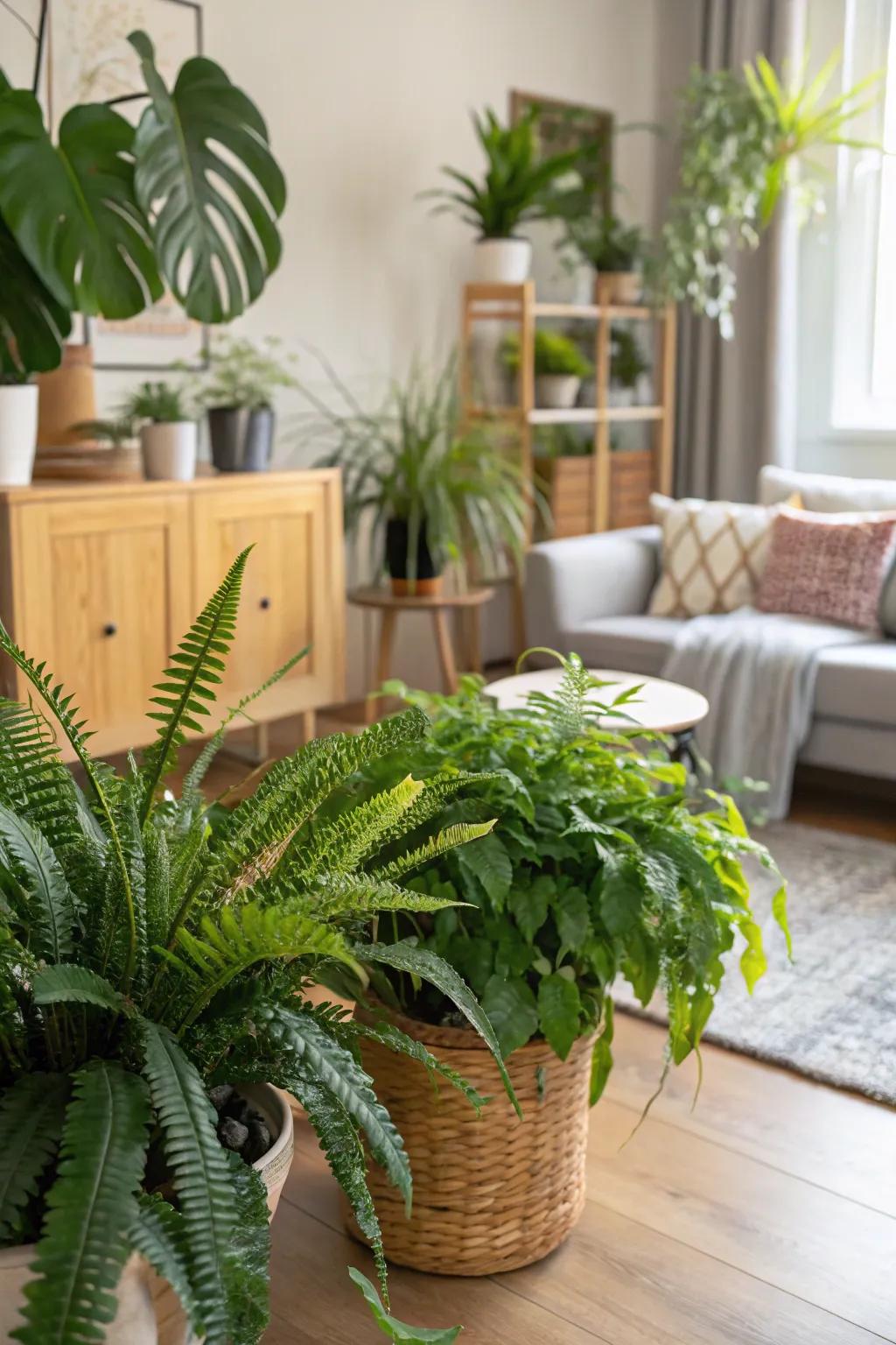 Indoor greenery contributes a fresh and abundant sense to spring decorations.