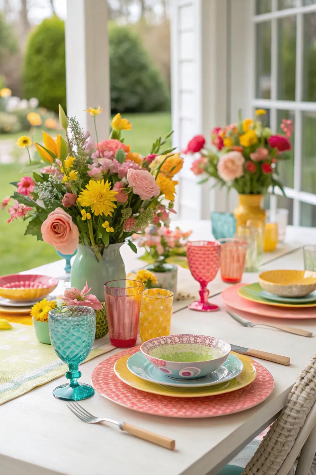 A spring-inspired dining scene full of vibrant and welcoming details.