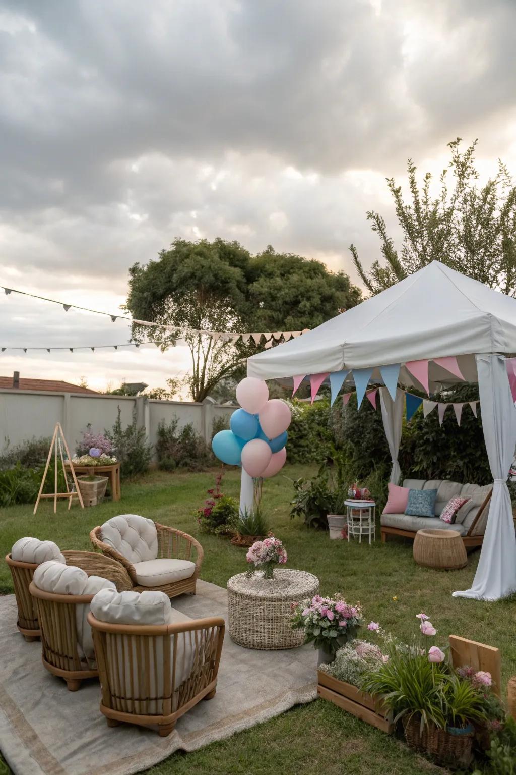 An appealing outdoor arrangement ideal for a gender reveal celebration.
