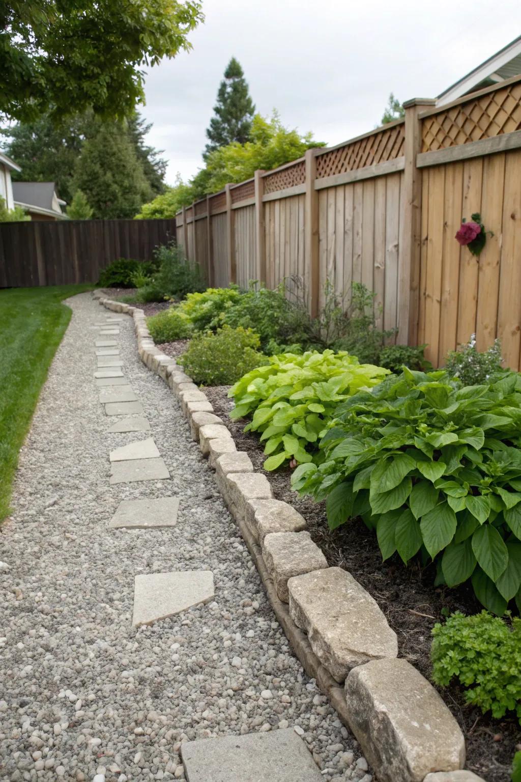 Rock outlines provide structure and sophistication to any side garden.