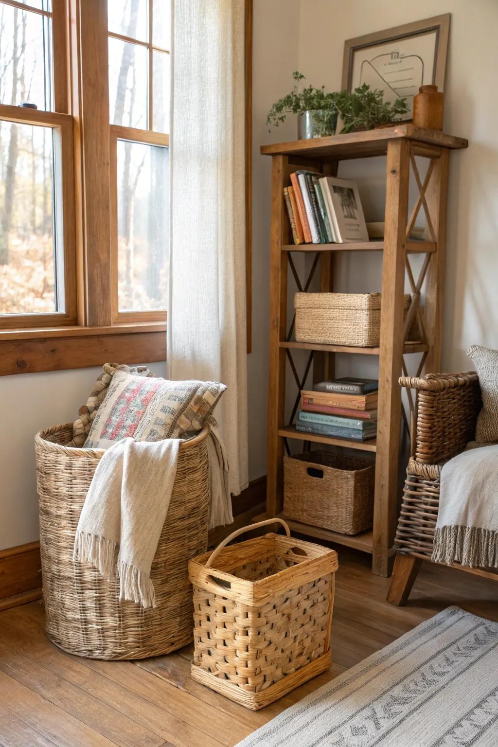 Raw materials like wicker and timber add an earthy vibe.