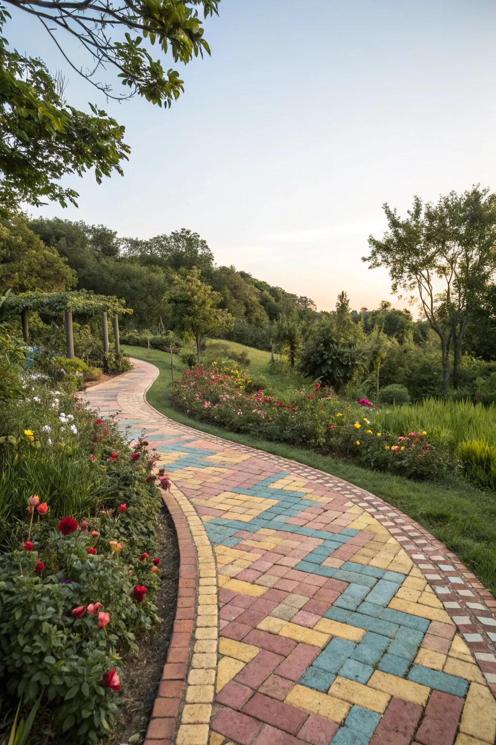 Patterned bricks infuse radiant charm into your garden walkway.