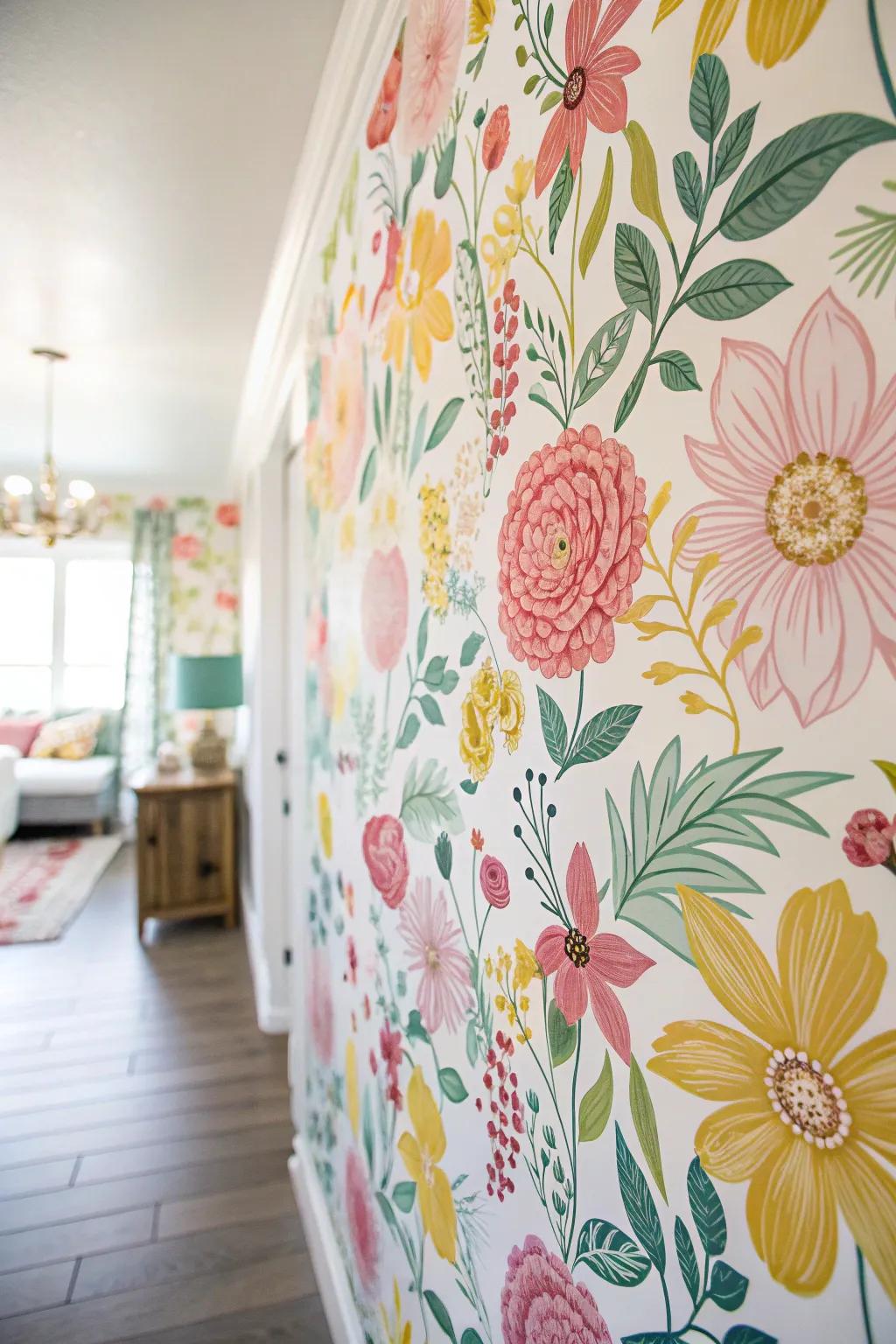 Flower wall finish makes a striking and rejuvenating spring declaration.