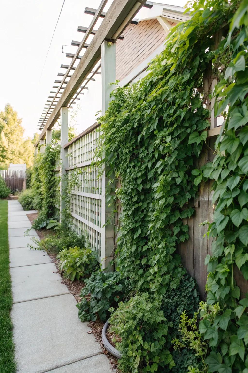 A verdant facade transforms a plain side area into a lush haven.