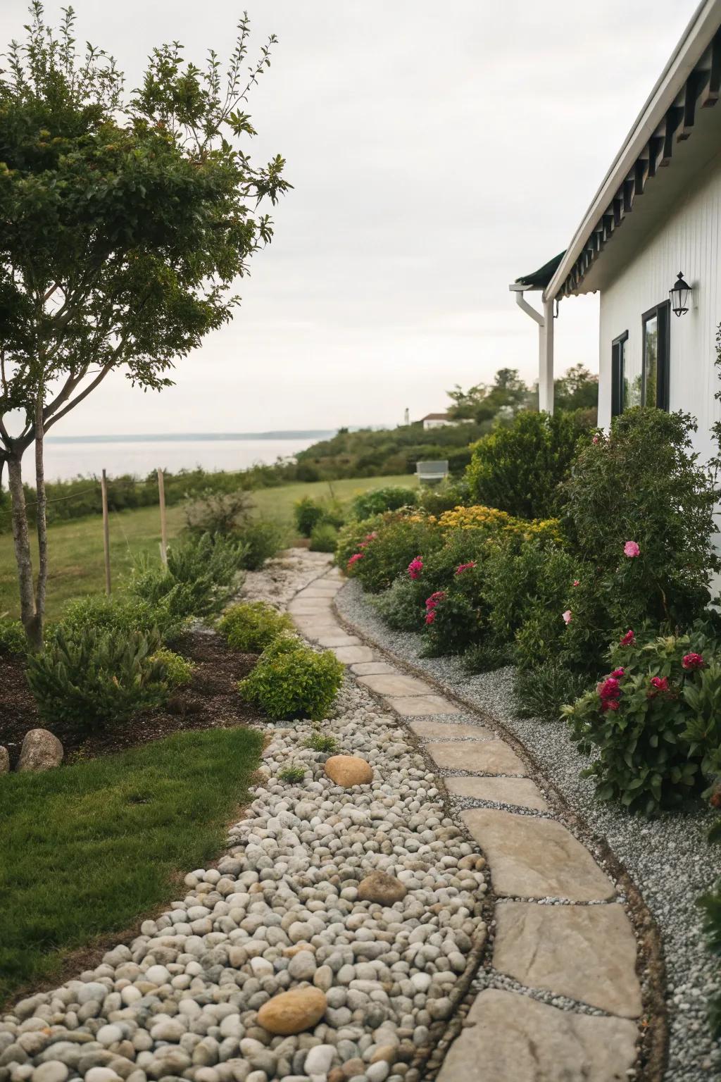 Stone paths provide a straightforward, zen-like atmosphere to any side garden.