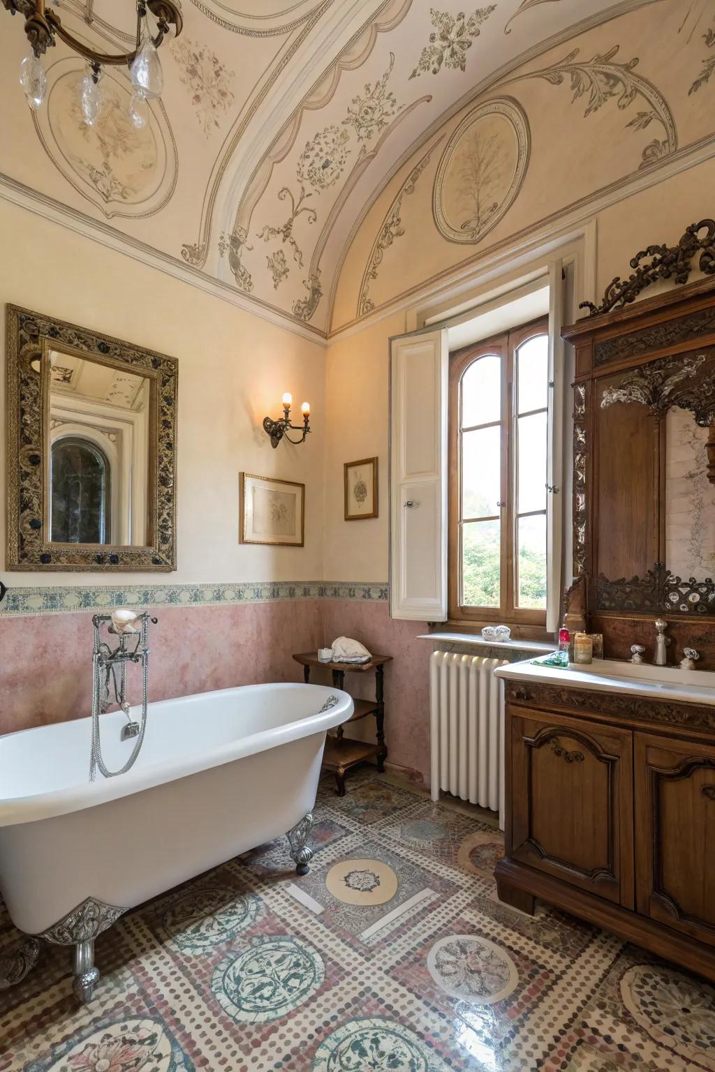 Historical design elements infuse character into the bathroom.