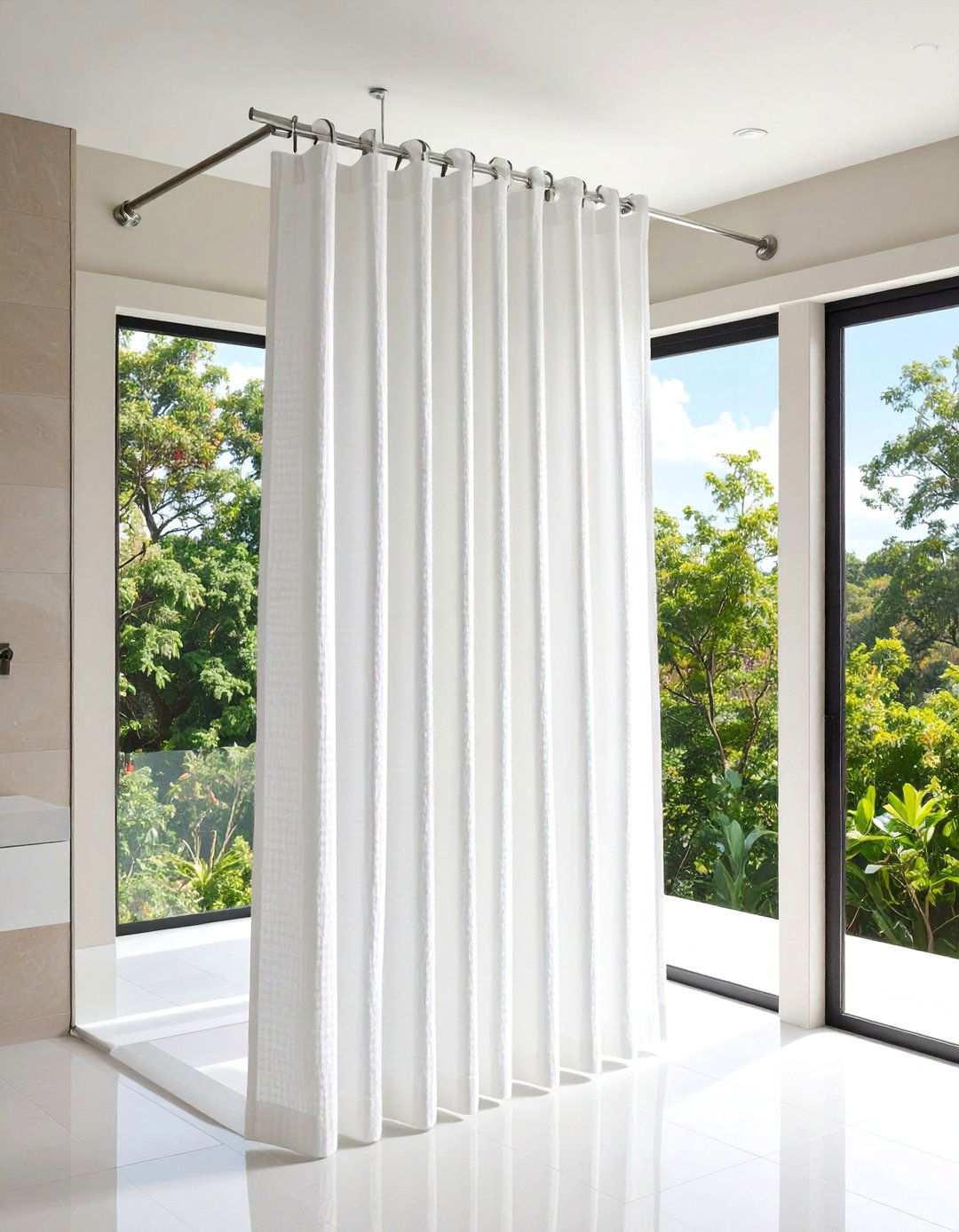 A Clean Light Shower Curtain or Clear Glass Door Expands the Bathroom - 20 Bathroom Staging Ideas