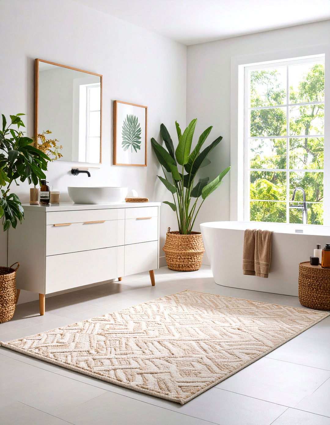 Accent Rug and Art Bathroom Touch - 20 Beige and White Bathroom Ideas