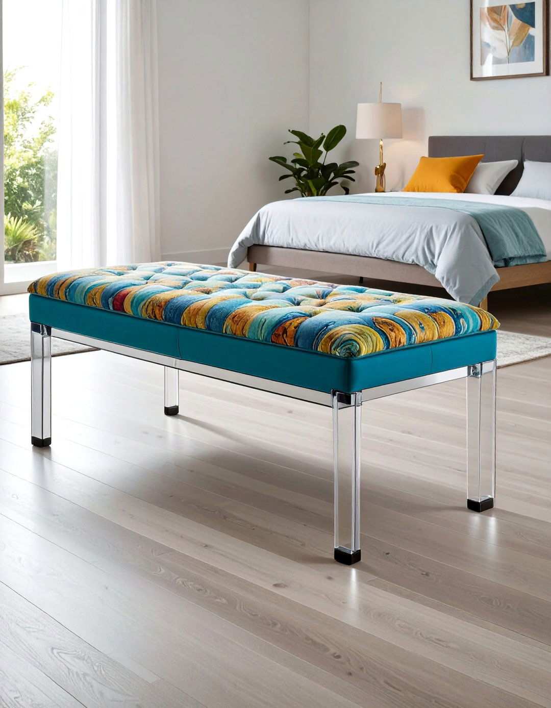 Acrylic Leg Bedroom Bench for Floating Effect - 20 Bedroom Bench Ideas