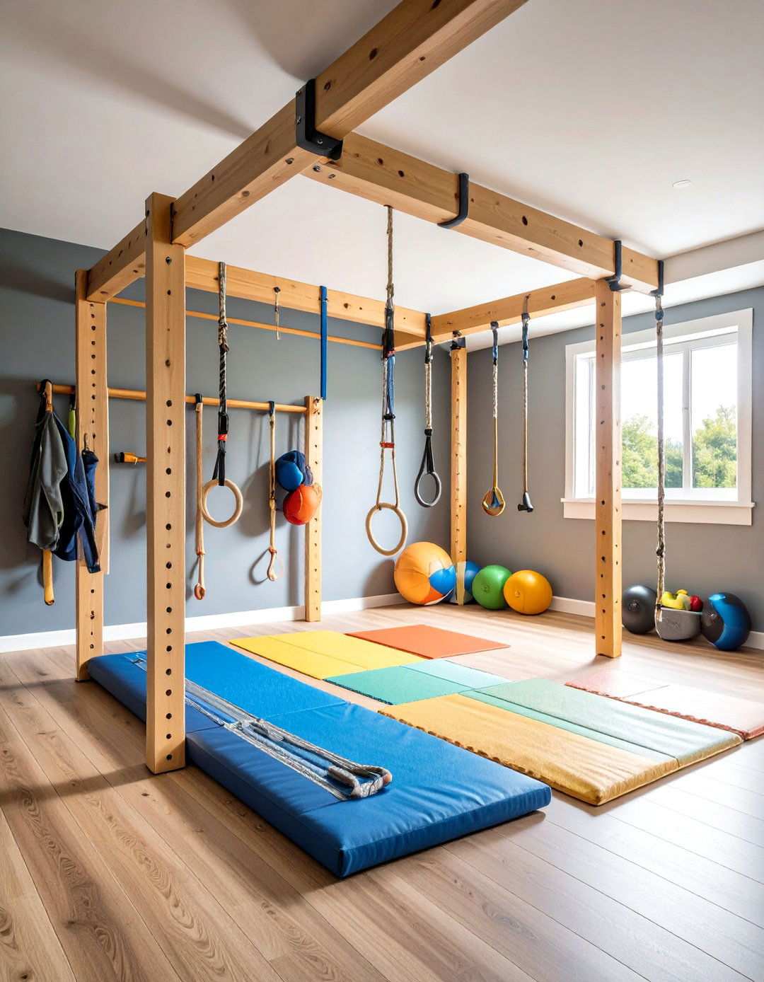 Active Play Gym Basement Playroom Setup - 20 Basement Playroom Ideas