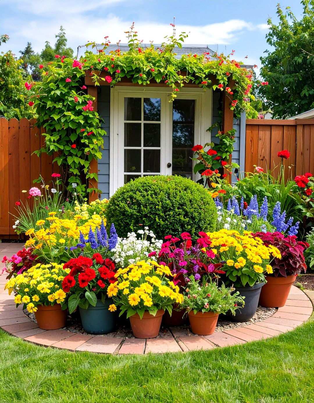 Add Beauty to an Evergreen Base in Your Potted Plant Arrangement - 20 Potted Plant Arrangement Ideas