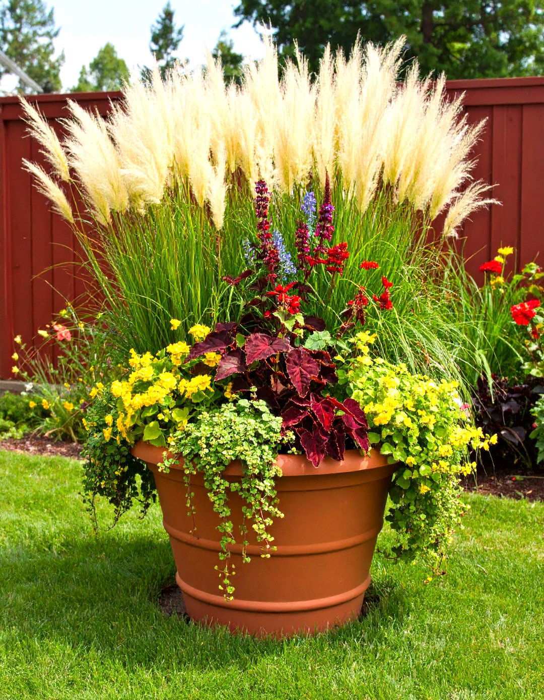 Add Layers of Interest to Your Potted Plant Arrangement with Grasses and Vines - 20 Potted Plant Arrangement Ideas