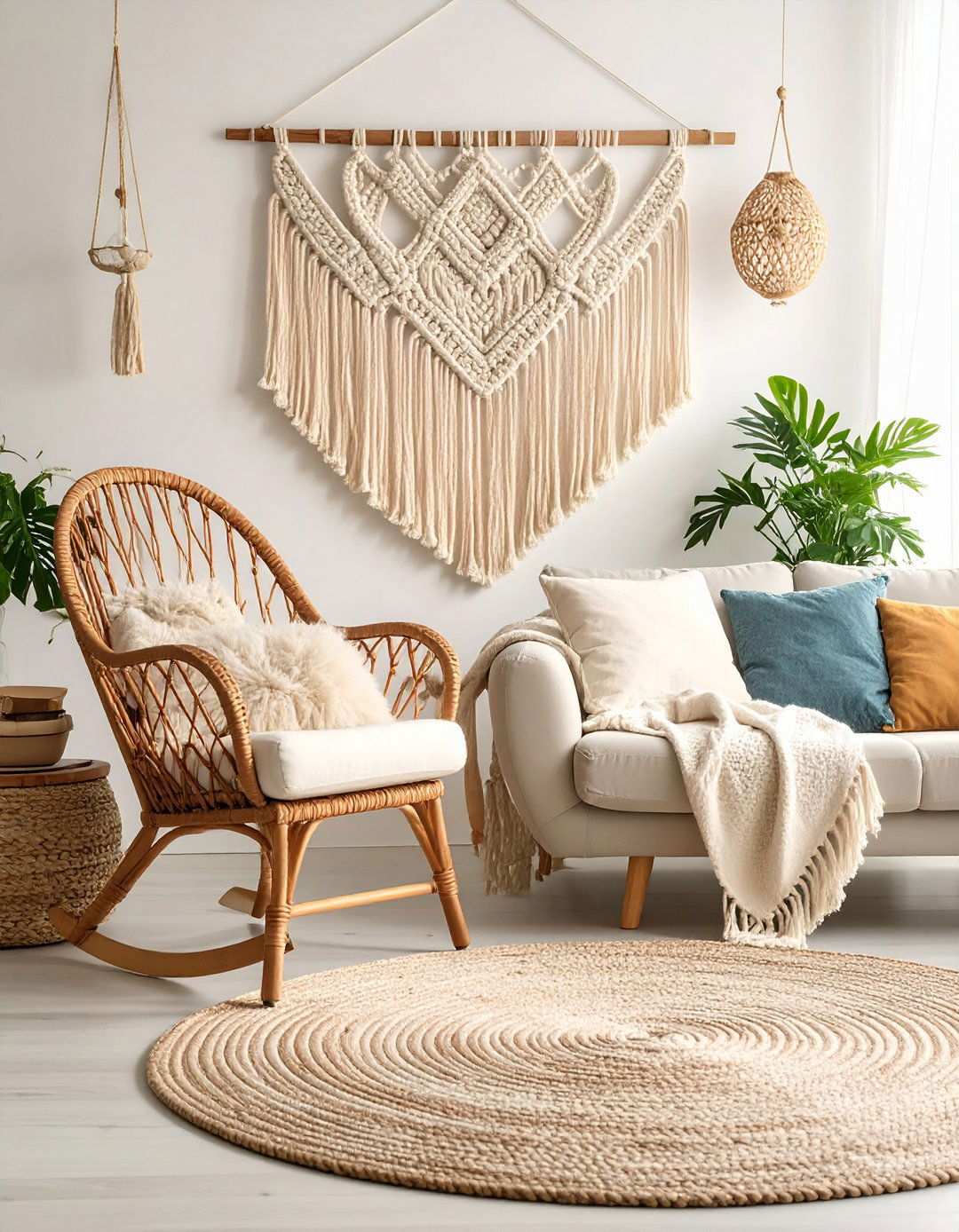 Add Macrame and Fringe Textures to Your Black and White Boho Living Room - 20 Black and White Boho Living Room Ideas