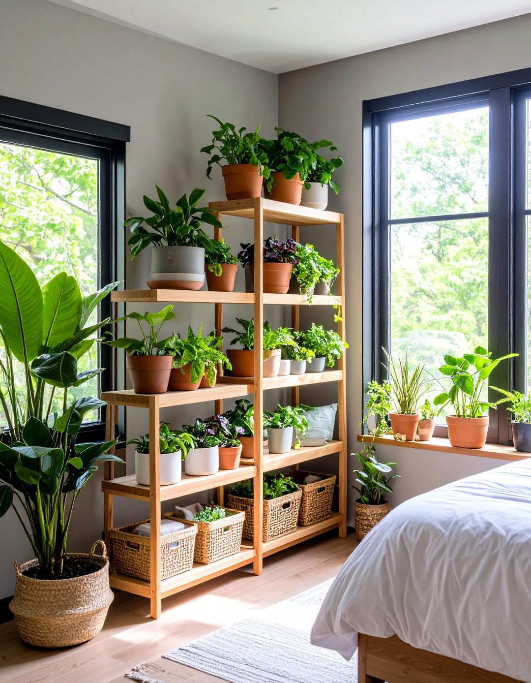 Add Nature by Flanking Windows with Indoor Plants - 20 Bedroom Window Ideas