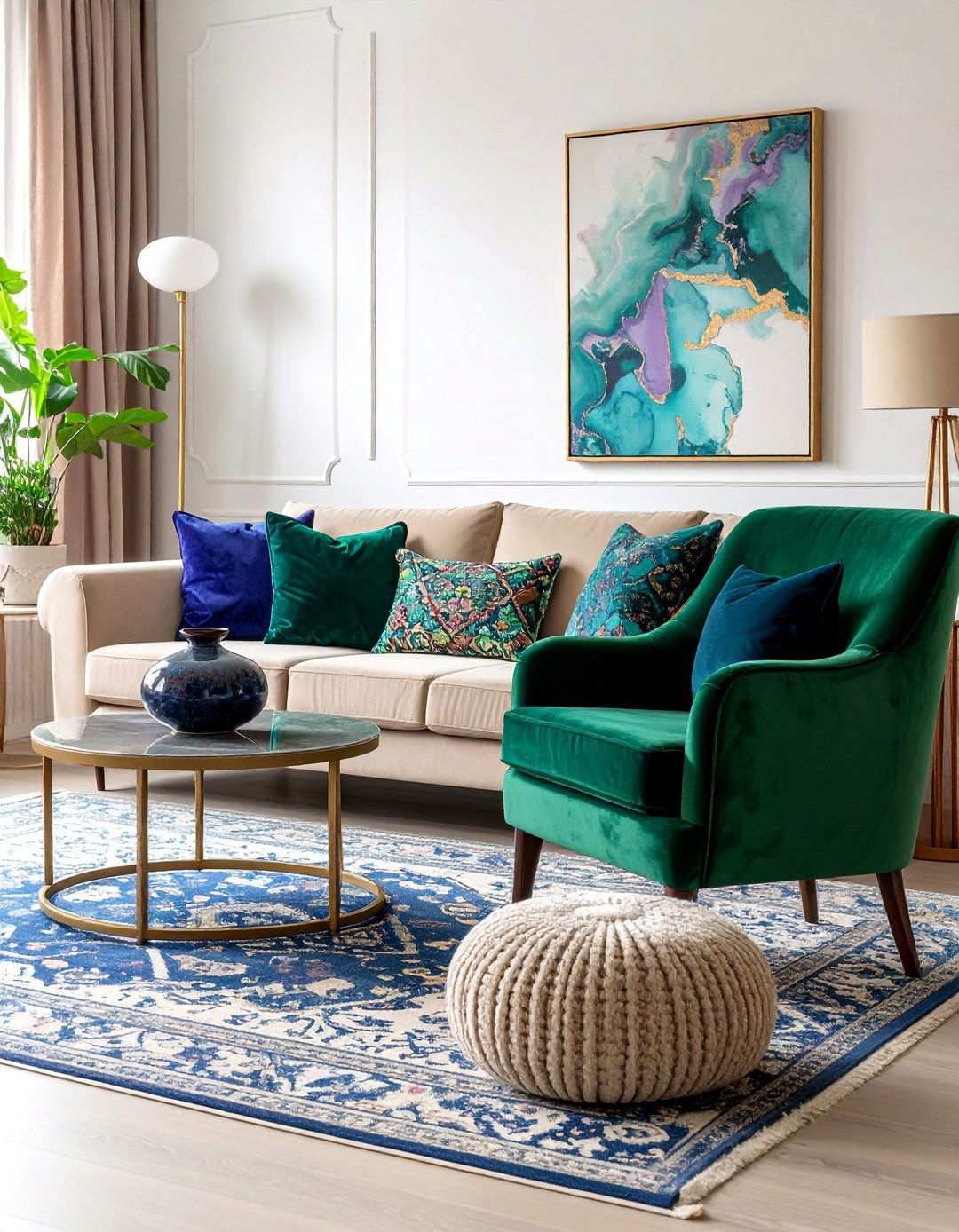 Add Pops of Jewel Tones With a Beige Couch - 20 Beige Couch Living Room Ideas