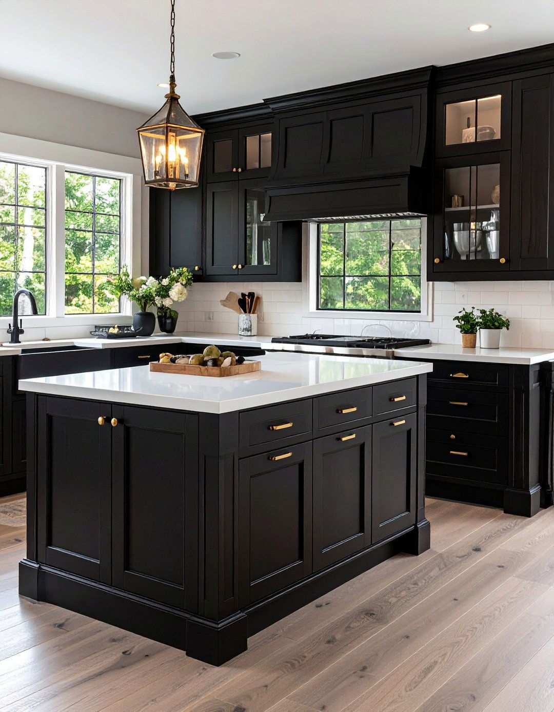 Adding Texture Through Shaker Style Black Kitchen Cabinets - 20 Black Kitchen Cabinets With White Countertops