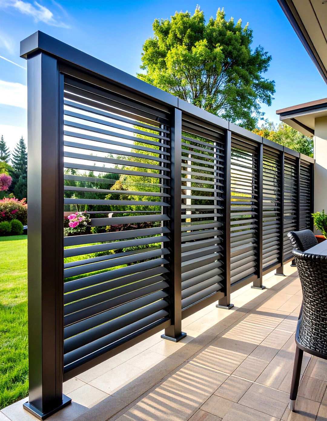 Adjustable Louvered Black Fence Panels for Flexible Shade - 20 Black Fence Ideas