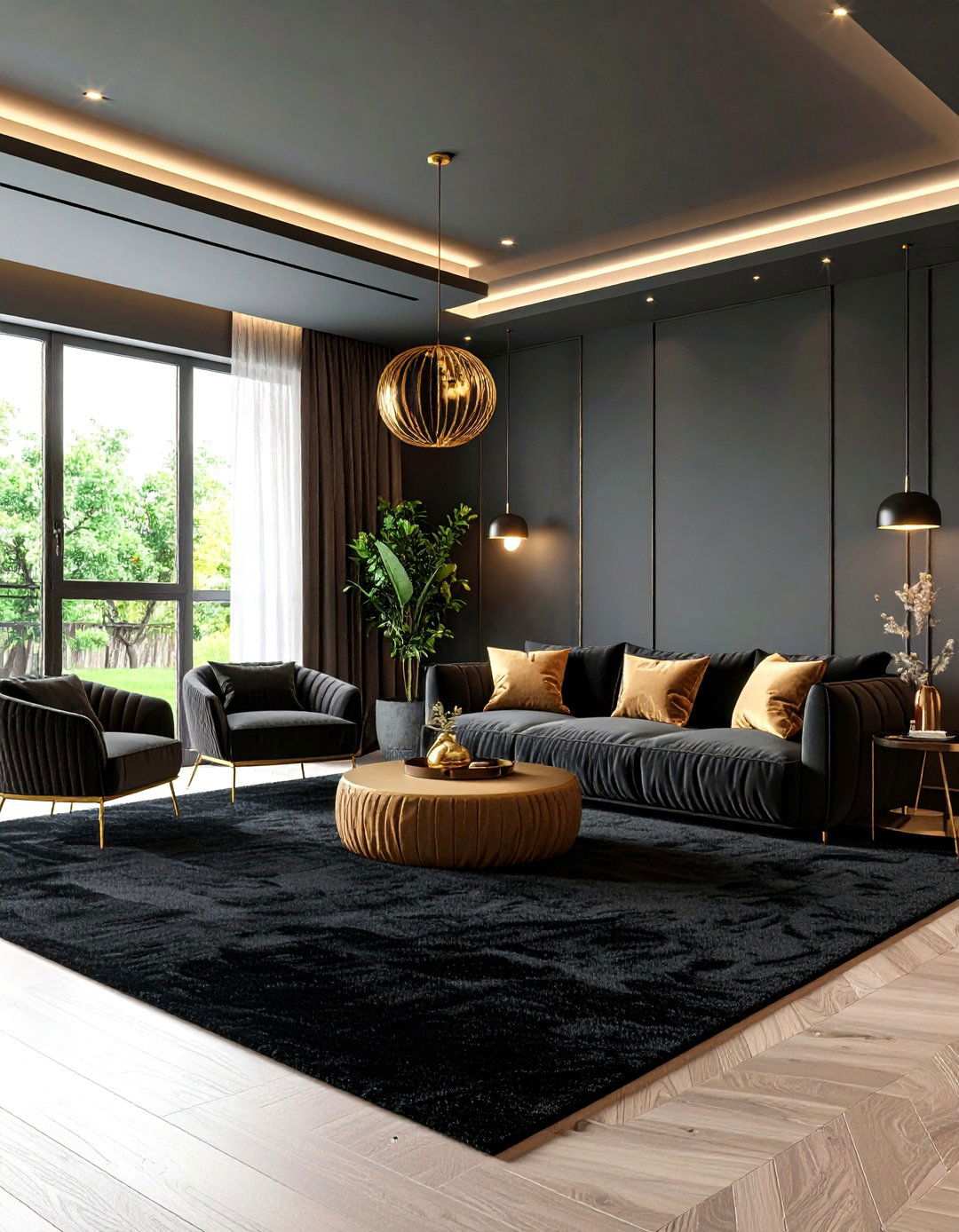 All Black Cocoon for the Brave - 20 Black Carpet Living Room Ideas