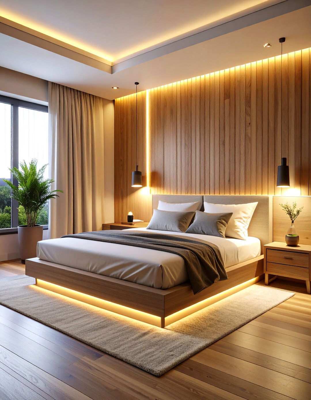 Ambient Lit Panel Bed Nook - 20 Bed Nook Ideas