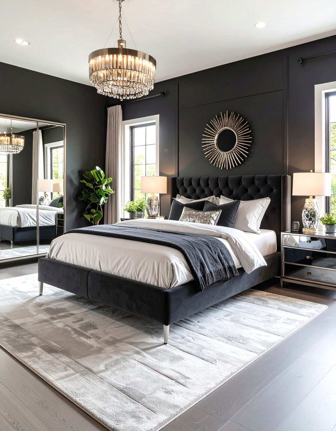 Art Deco Black Lacquer Meets Polished Silver Trim - 20 Black and Silver Bedroom Ideas