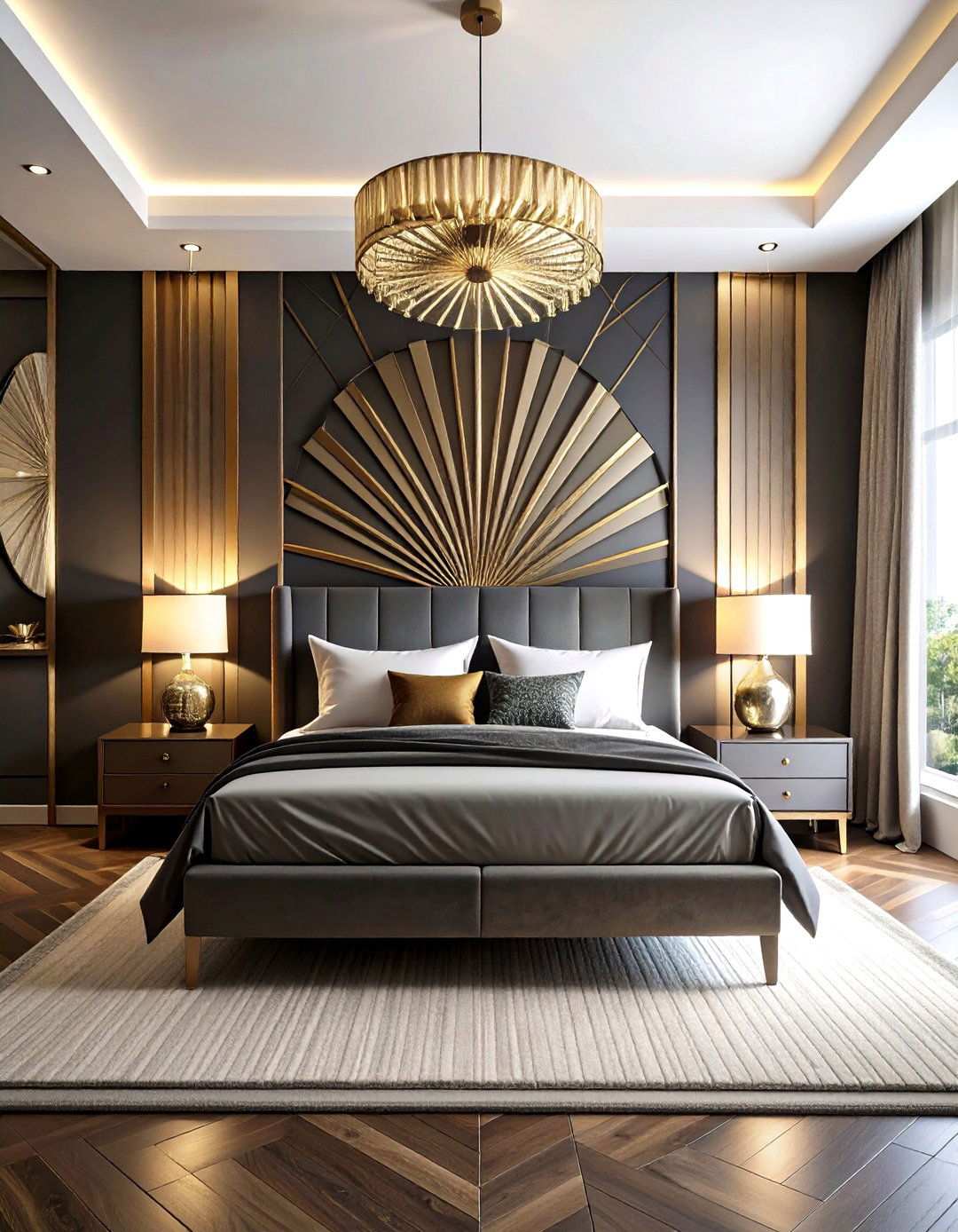 Art Deco Bold Geometric Wallpaper Feature Wall - 20 Art Deco Bedroom Ideas