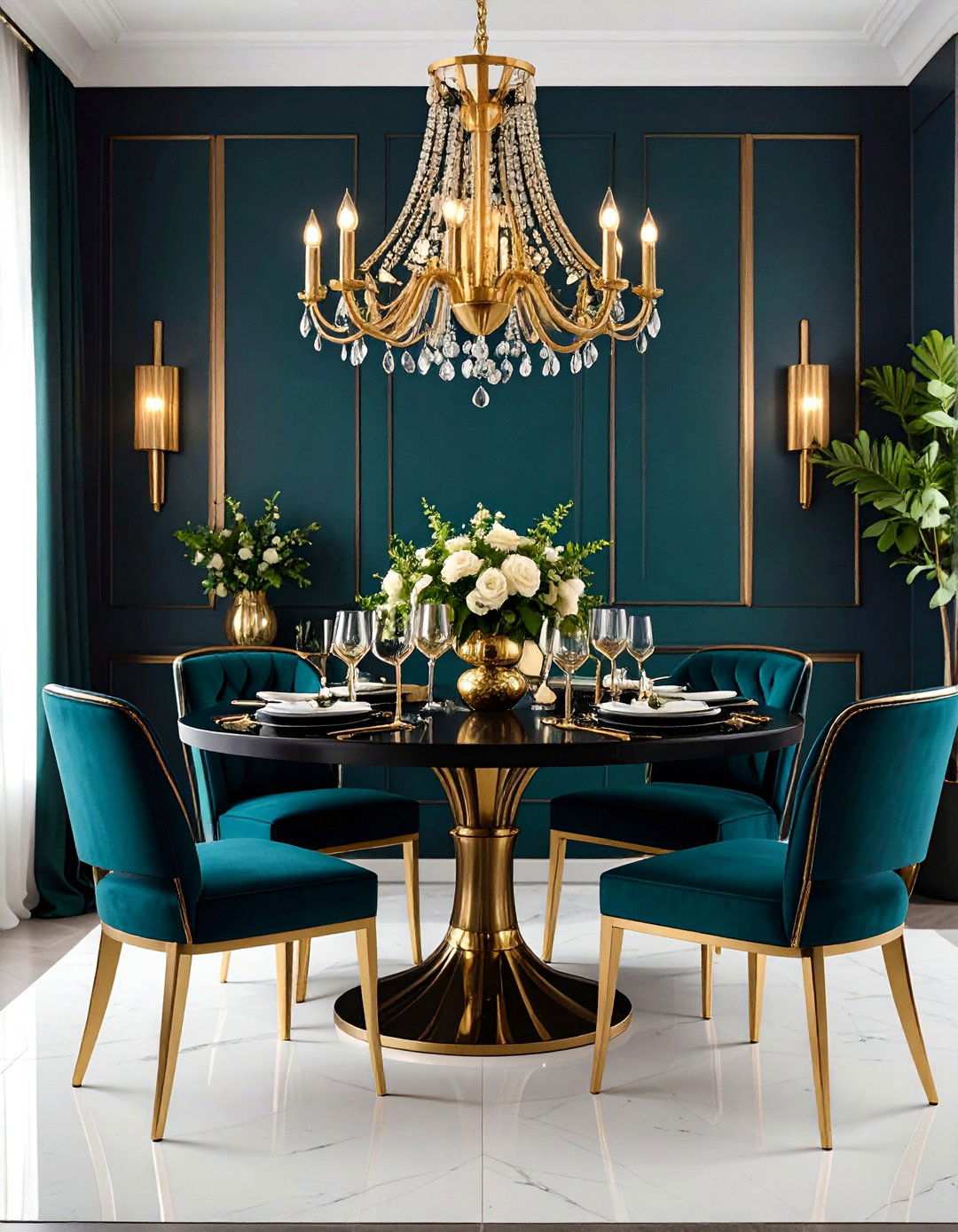 Art Deco Dining Room with Bold Color Palette Schemes - 20 Art Deco Dining Room Ideas