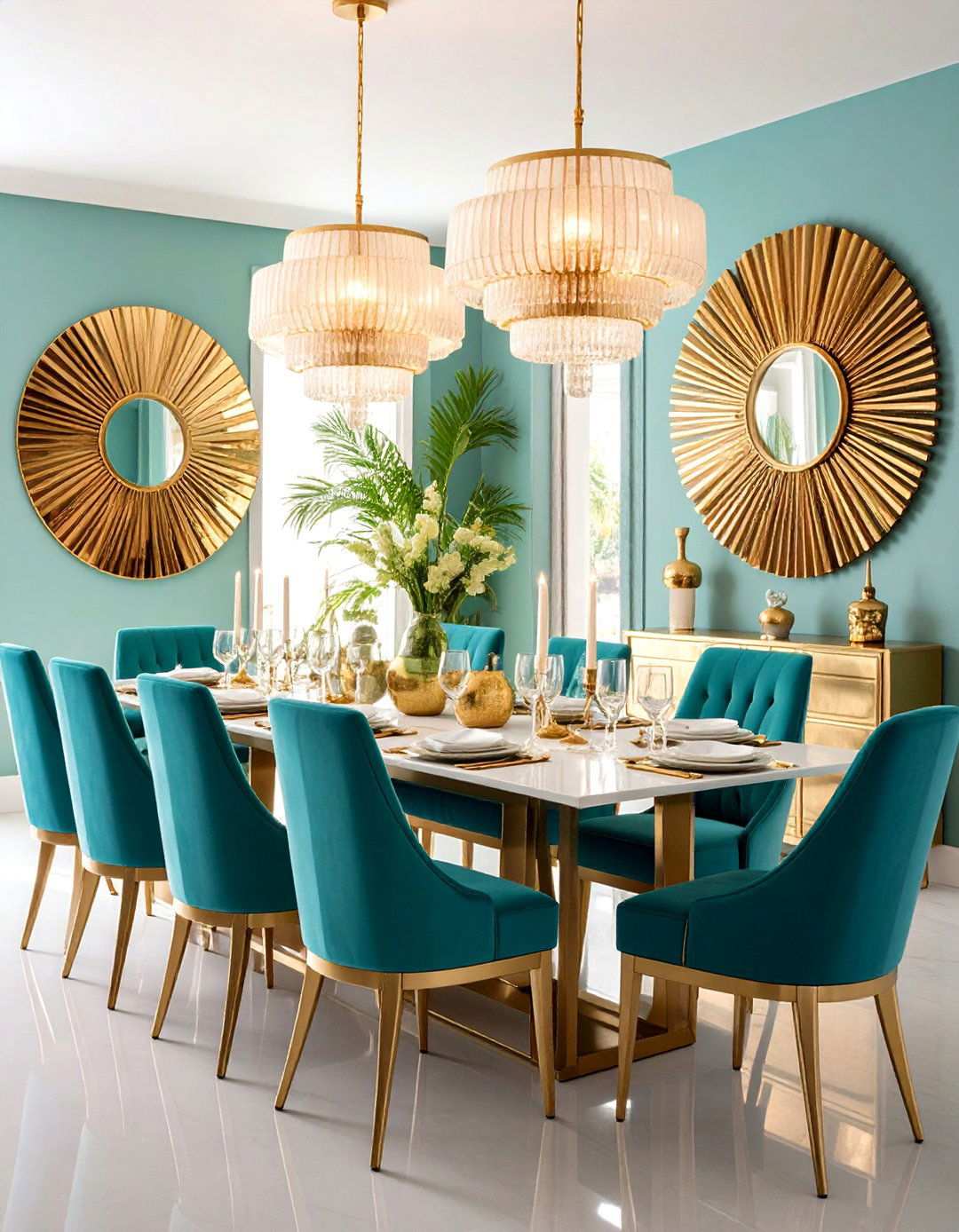 Art Deco Dining Room with Sunburst and Fan Decorative Elements - 20 Art Deco Dining Room Ideas