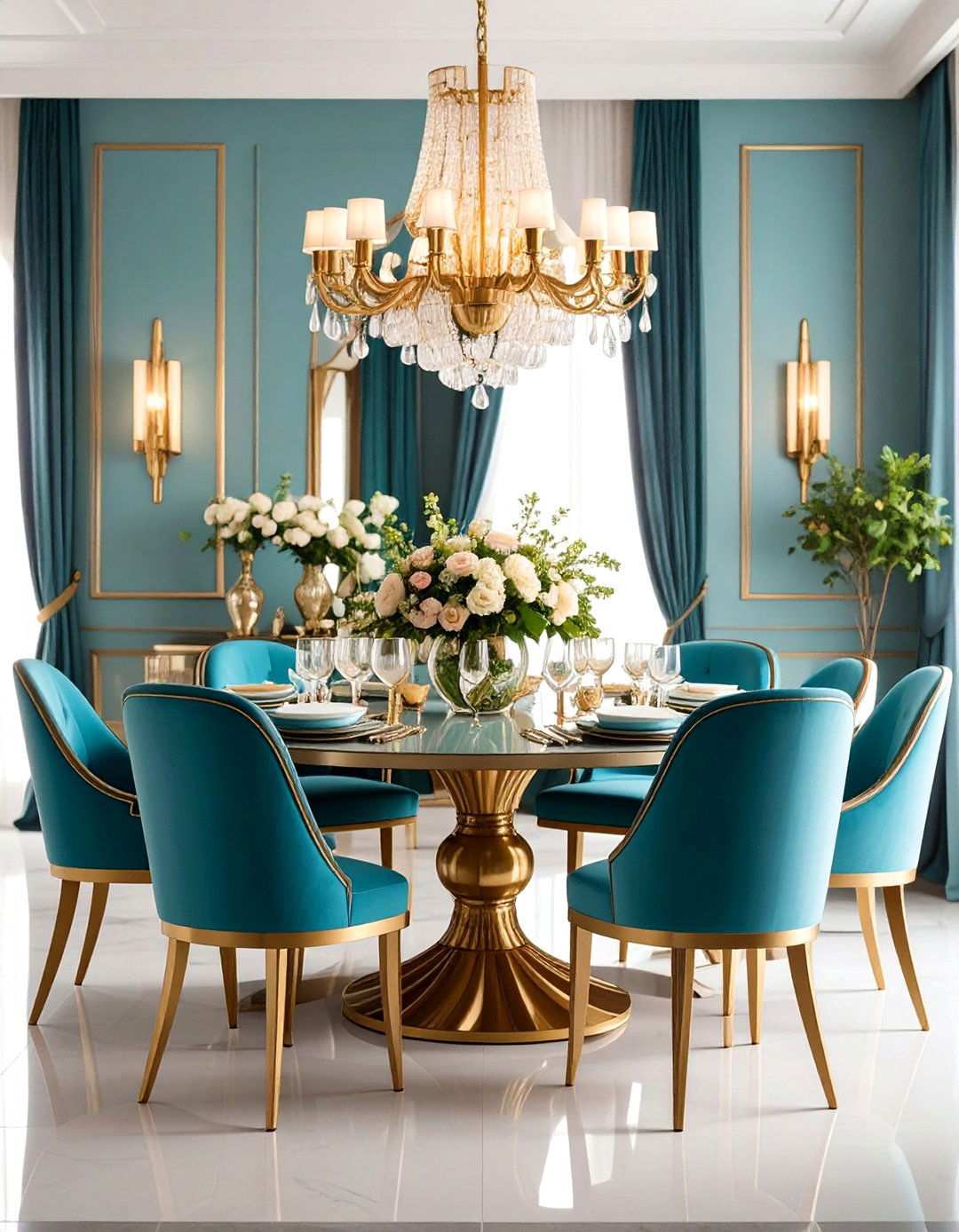 Art Deco Dining Room with Symmetrical Layout Design - 20 Art Deco Dining Room Ideas