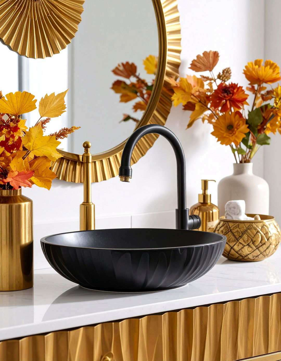 Art Deco Drama Black Fixtures with Brass Glimmer - 20 Bathroom With Black Fixtures