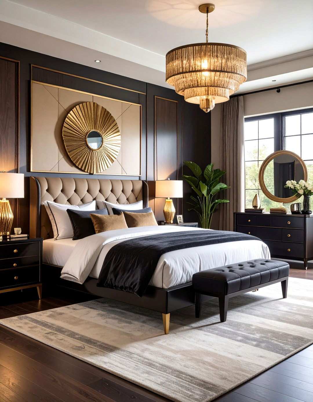 Art Deco Glam Turns a Black and Brown Bedroom into a Jewel Box - 20 Black and Brown Bedroom Ideas