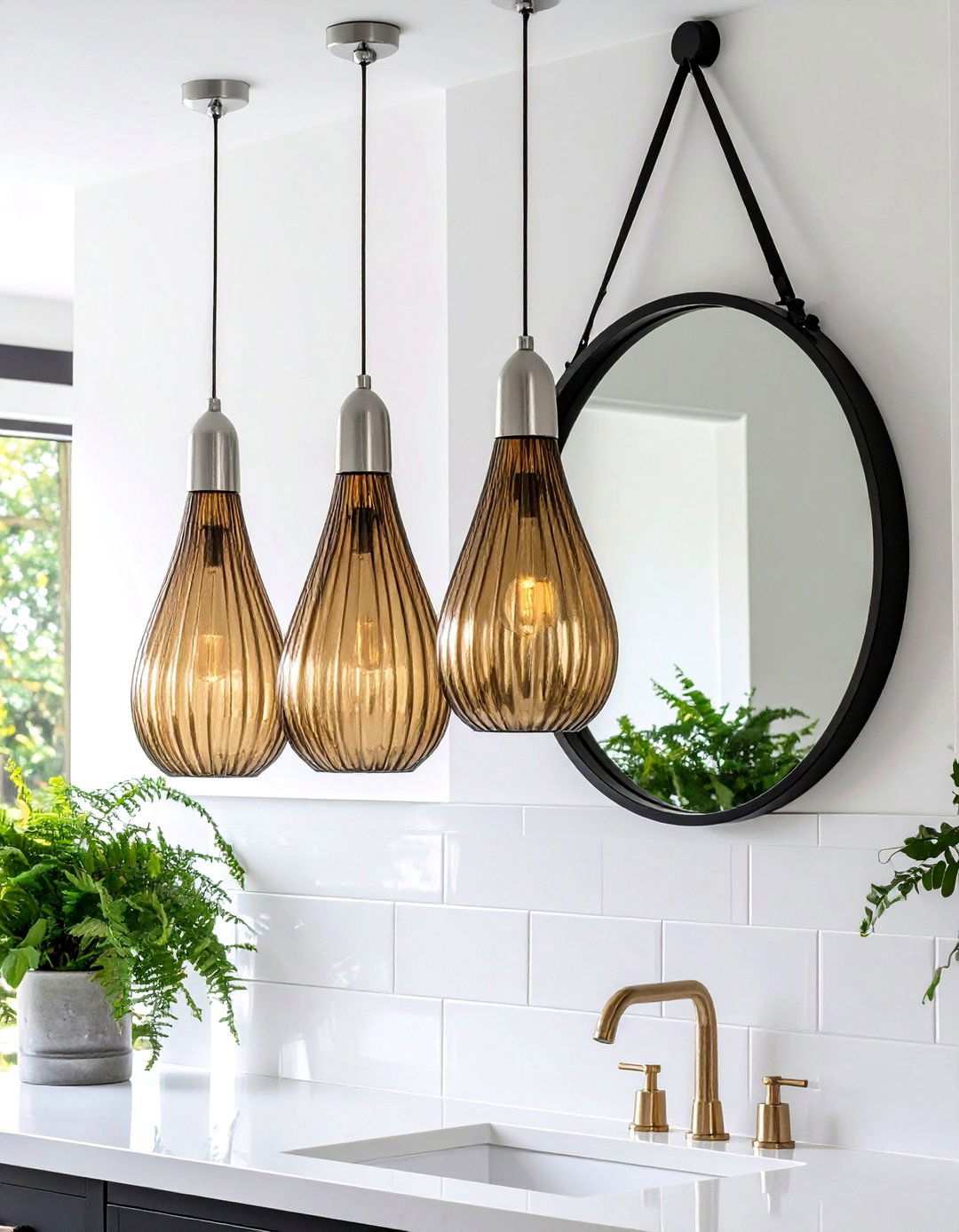 Art Deco Ribbed Glass Bathroom Pendant Lighting for Vintage Glamour - 20 Bathroom Pendant Lighting Ideas