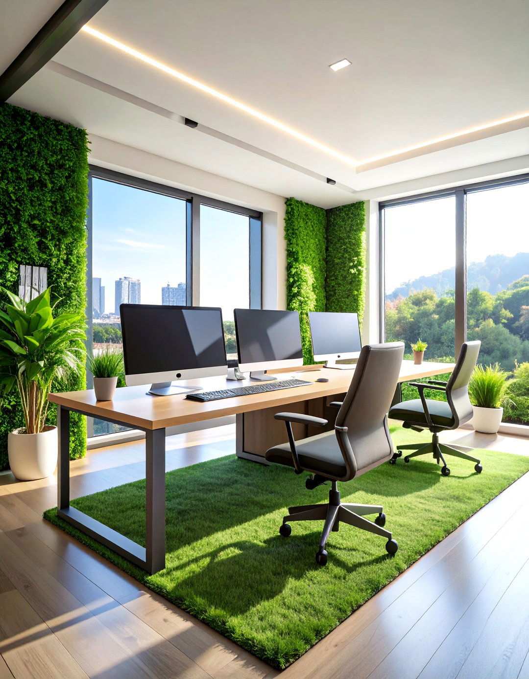 Artificial Grass Wall L Shaped Office Design - 20 Artificial Grass Wall Design Ideas