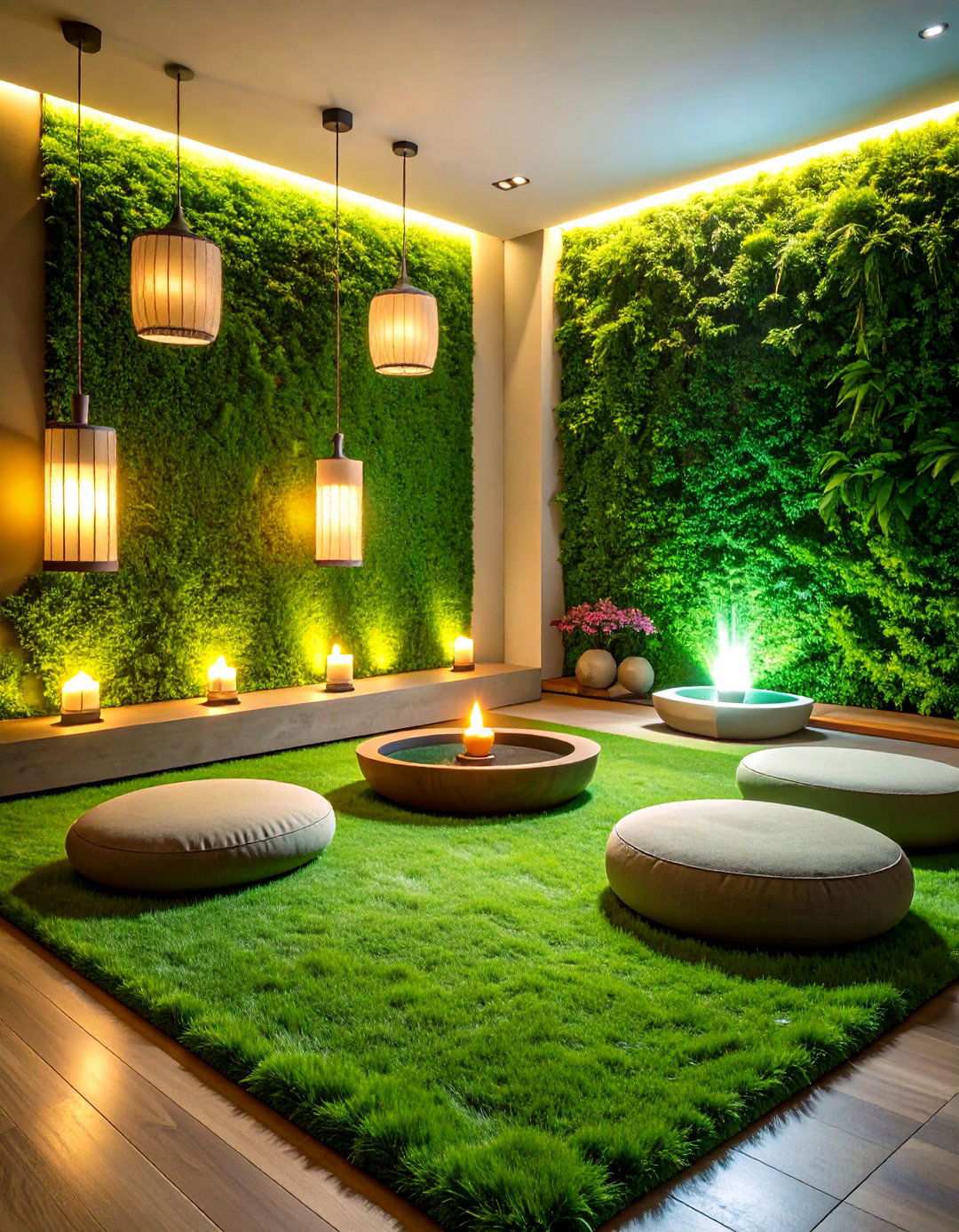 Artificial Grass Wall Meditation Zone Design - 20 Artificial Grass Wall Design Ideas