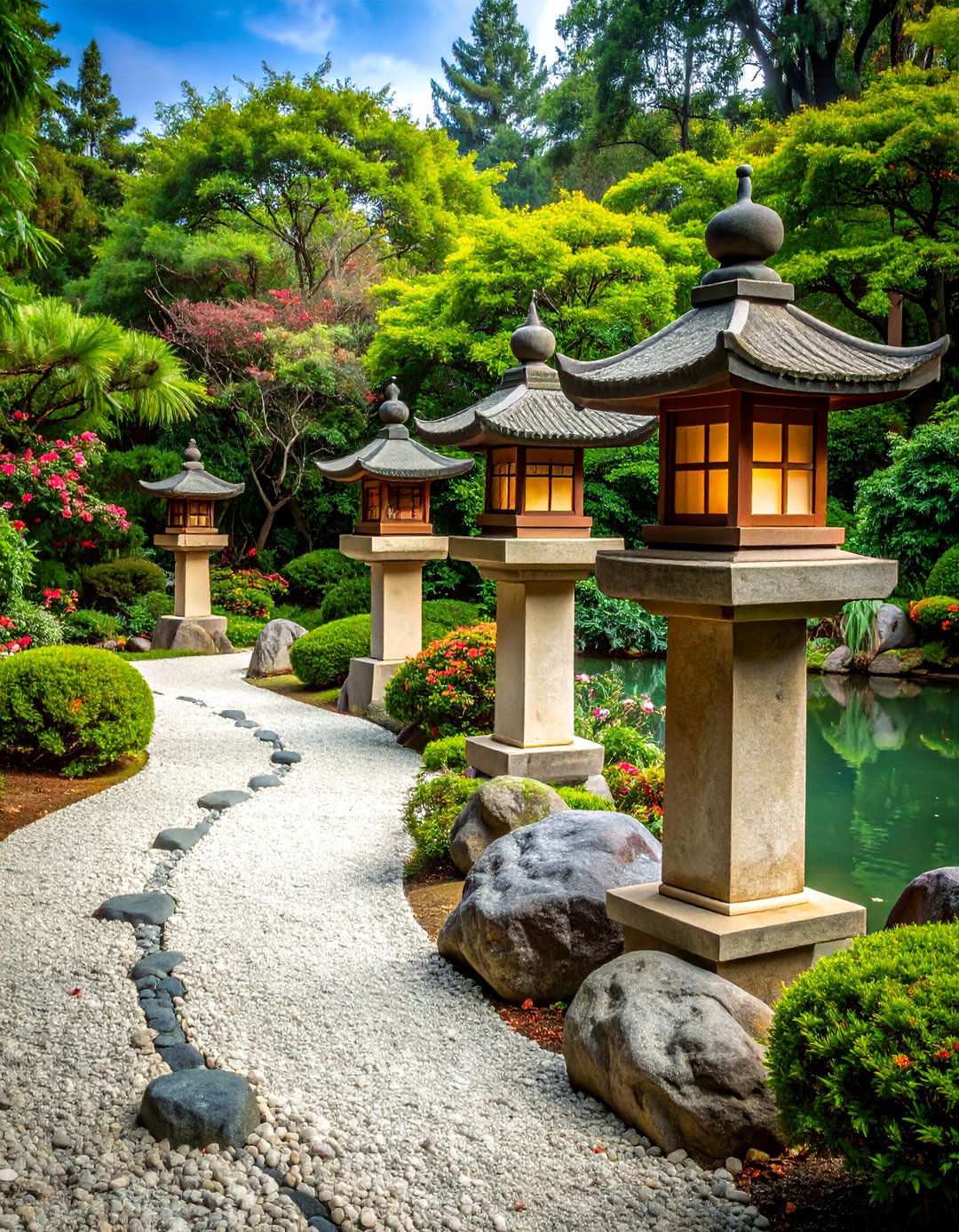 Asian Landscaping Stone Lantern Placement Strategy - 20 Asian Landscaping Ideas