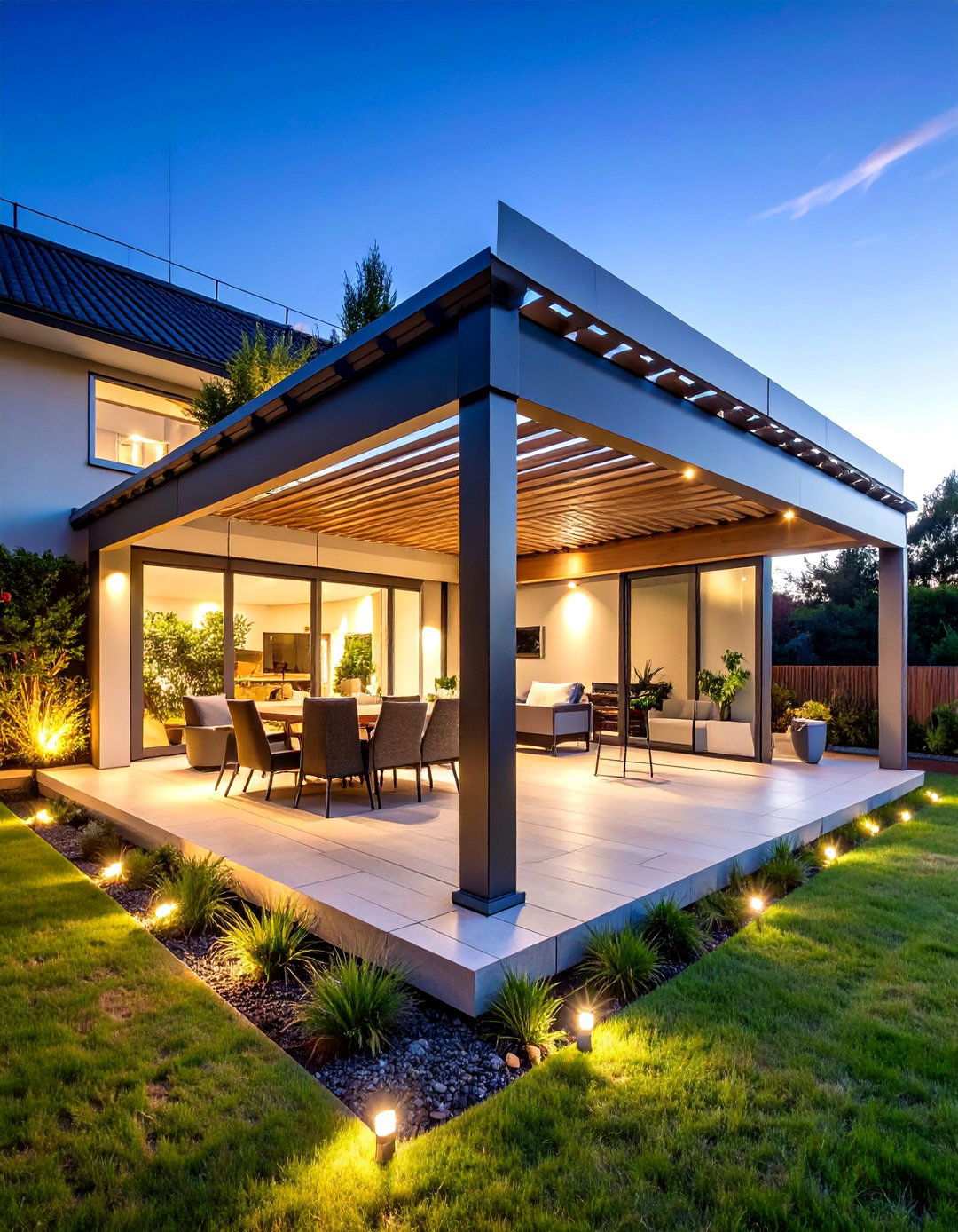 Attached Louvered Pergola Covered Patio with Adjustable Shade - 20 Attached Covered Patio Ideas