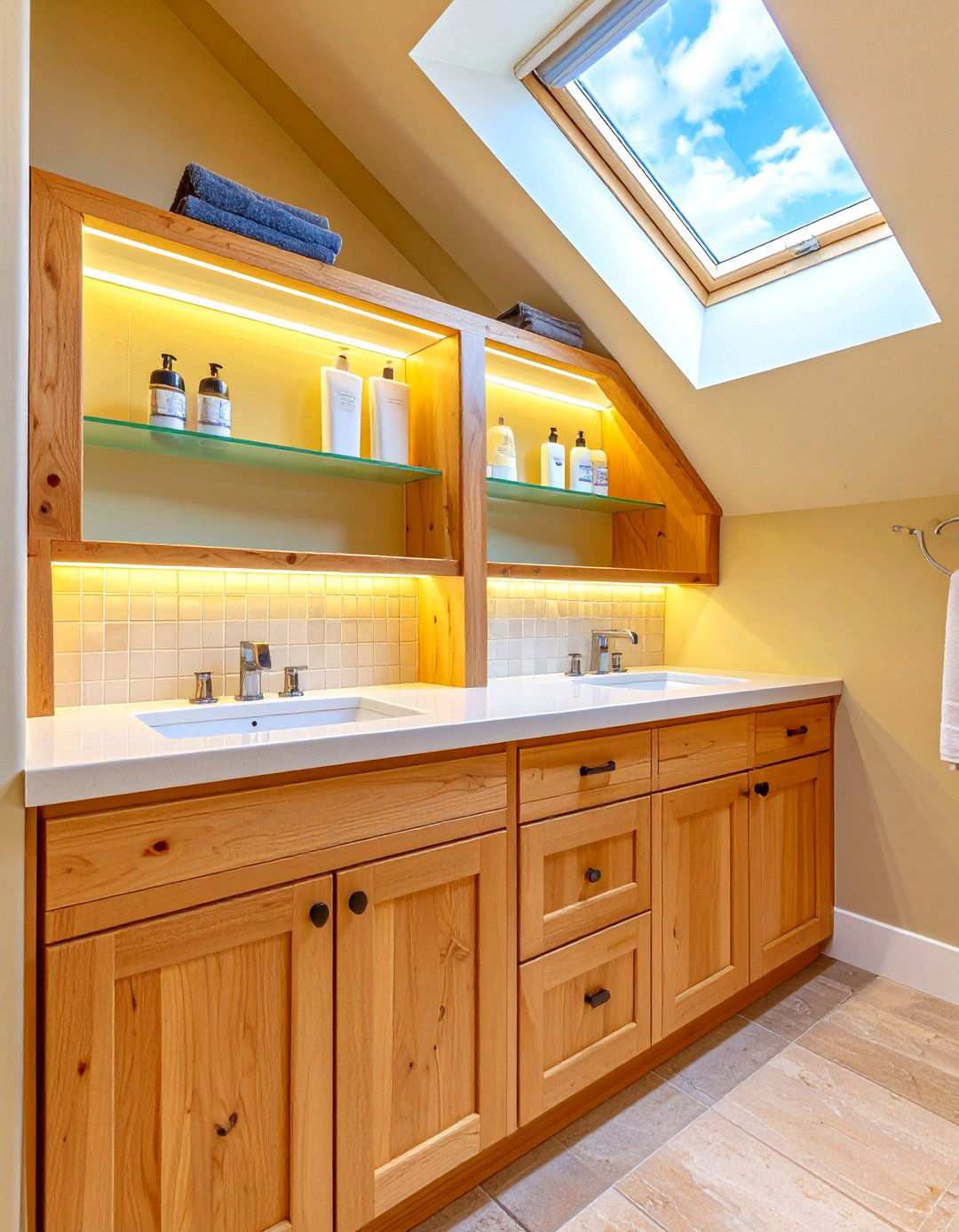 Attic Bathroom Built in Niche Storage Design - 20 Attic Bathroom Ideas