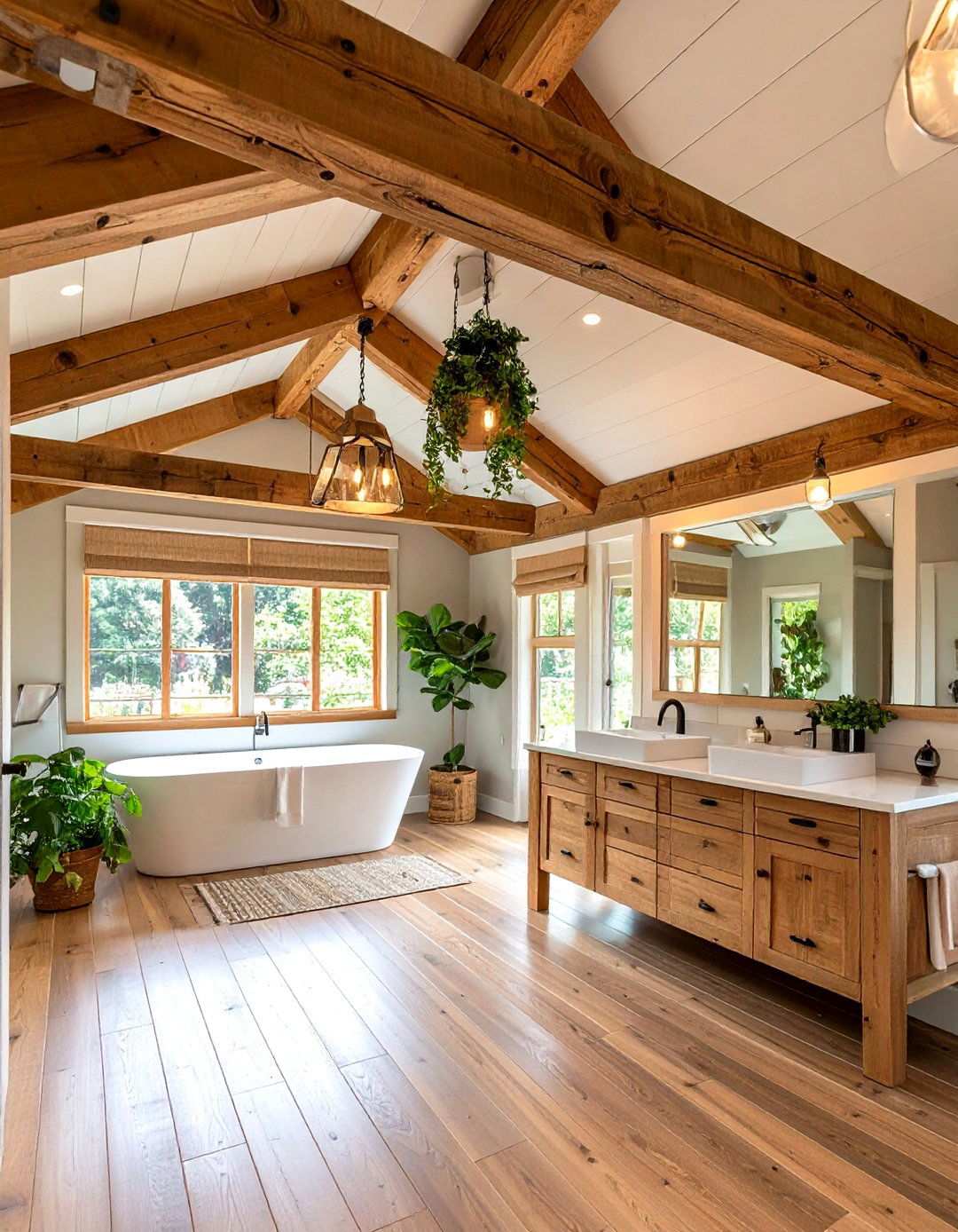 Attic Bathroom Natural Wood Beam Accent Feature - 20 Attic Bathroom Ideas