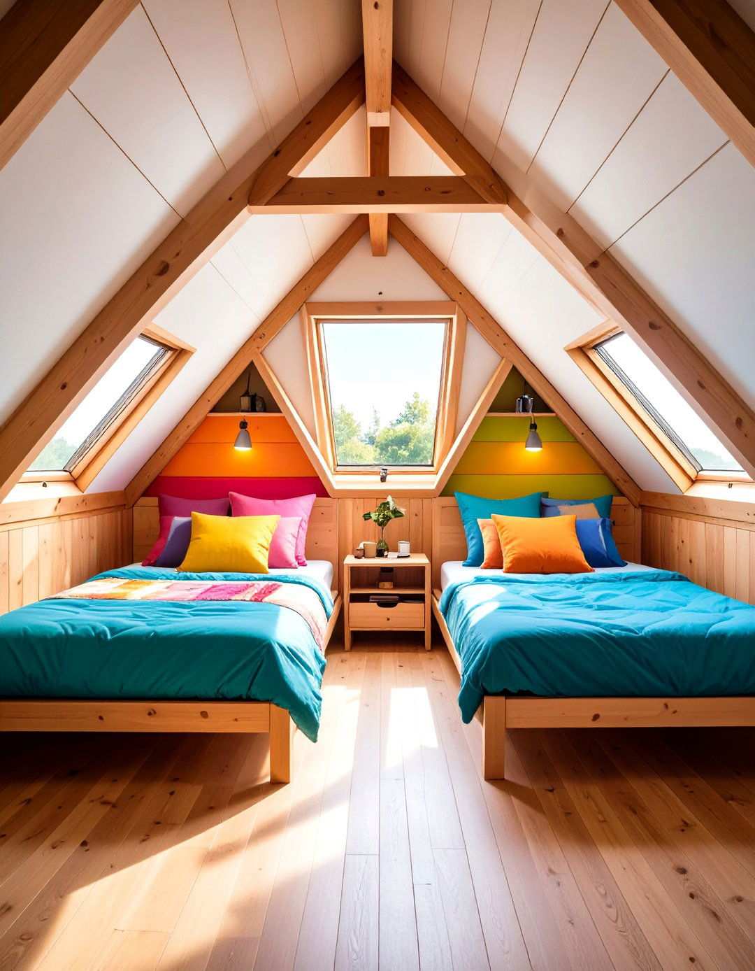 Attic Bed Arrangements for Sloped Ceiling Rooms - 20 2 Beds in One Small Room Ideas