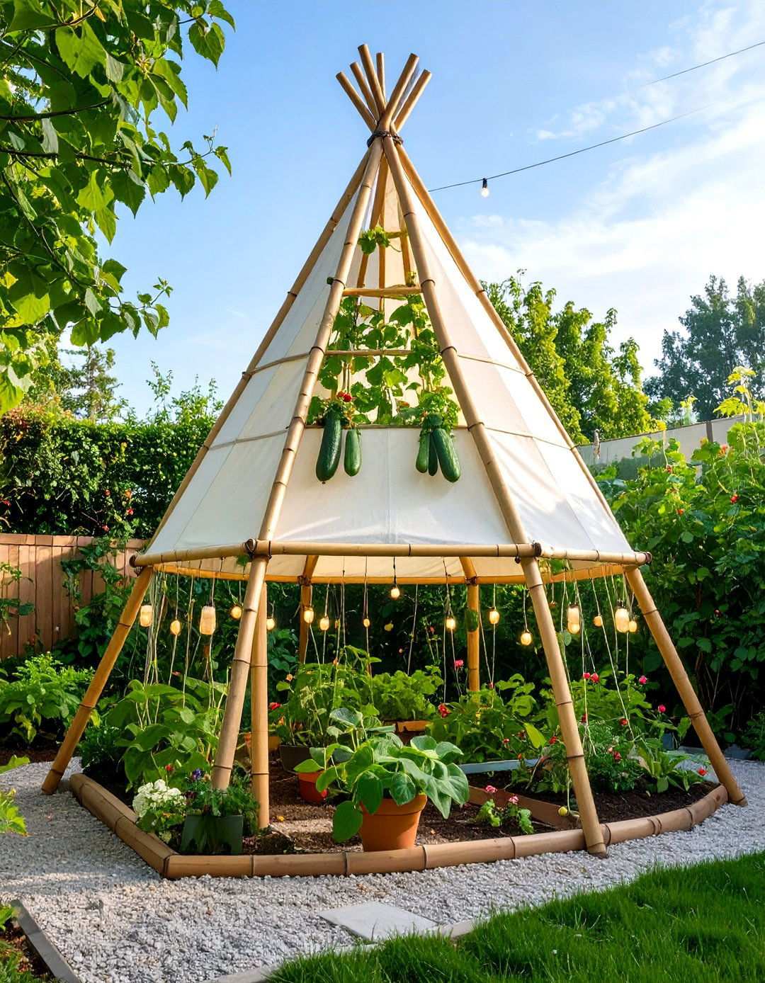 Bamboo Teepee Trellis - 20 Cucumber Trellis Ideas
