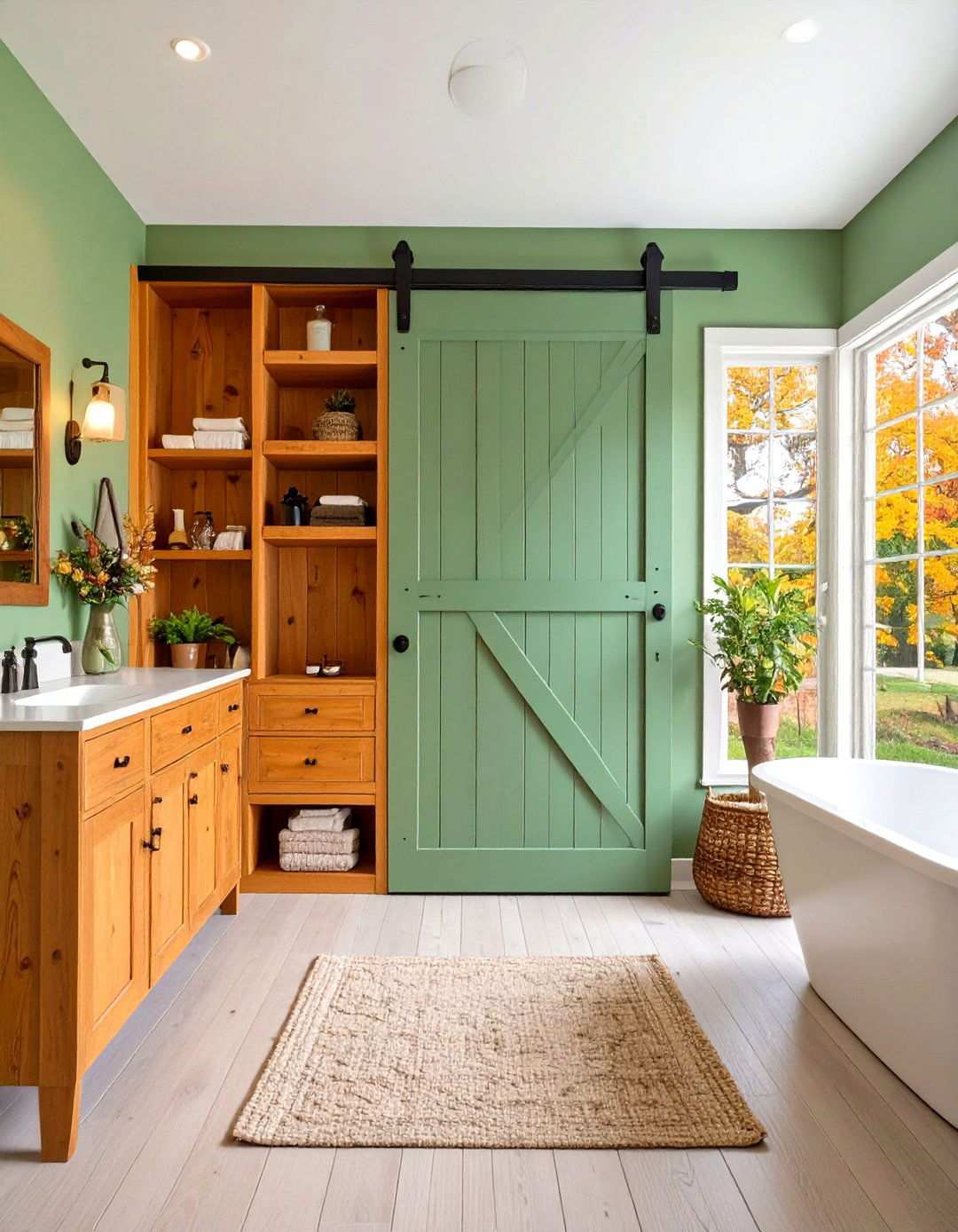 Barn Door with Hidden Shelving for Small Bath Storage - 20 Bathroom Barn Door Ideas